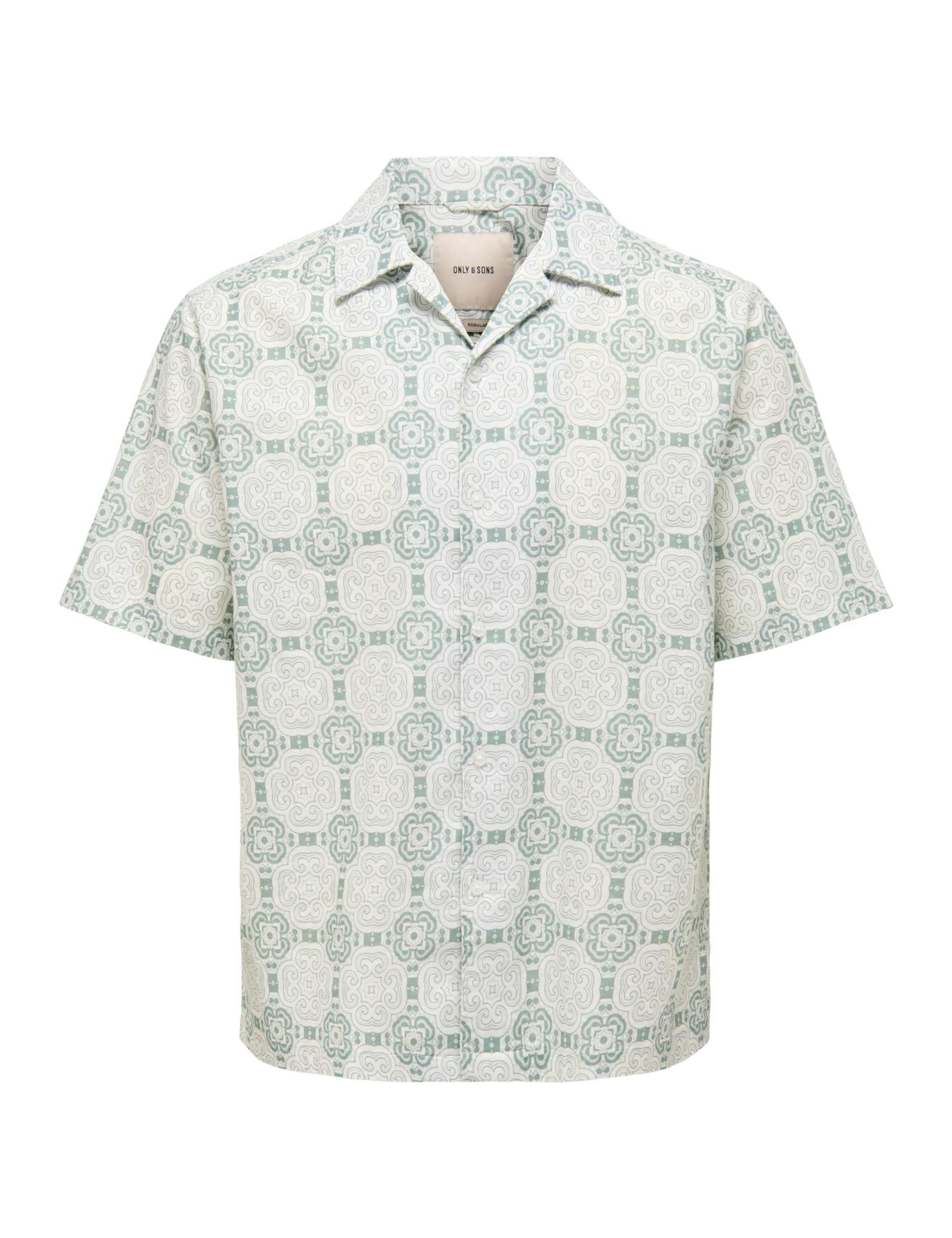 Regular Fit Cotton Linen Blend Printed Shirt