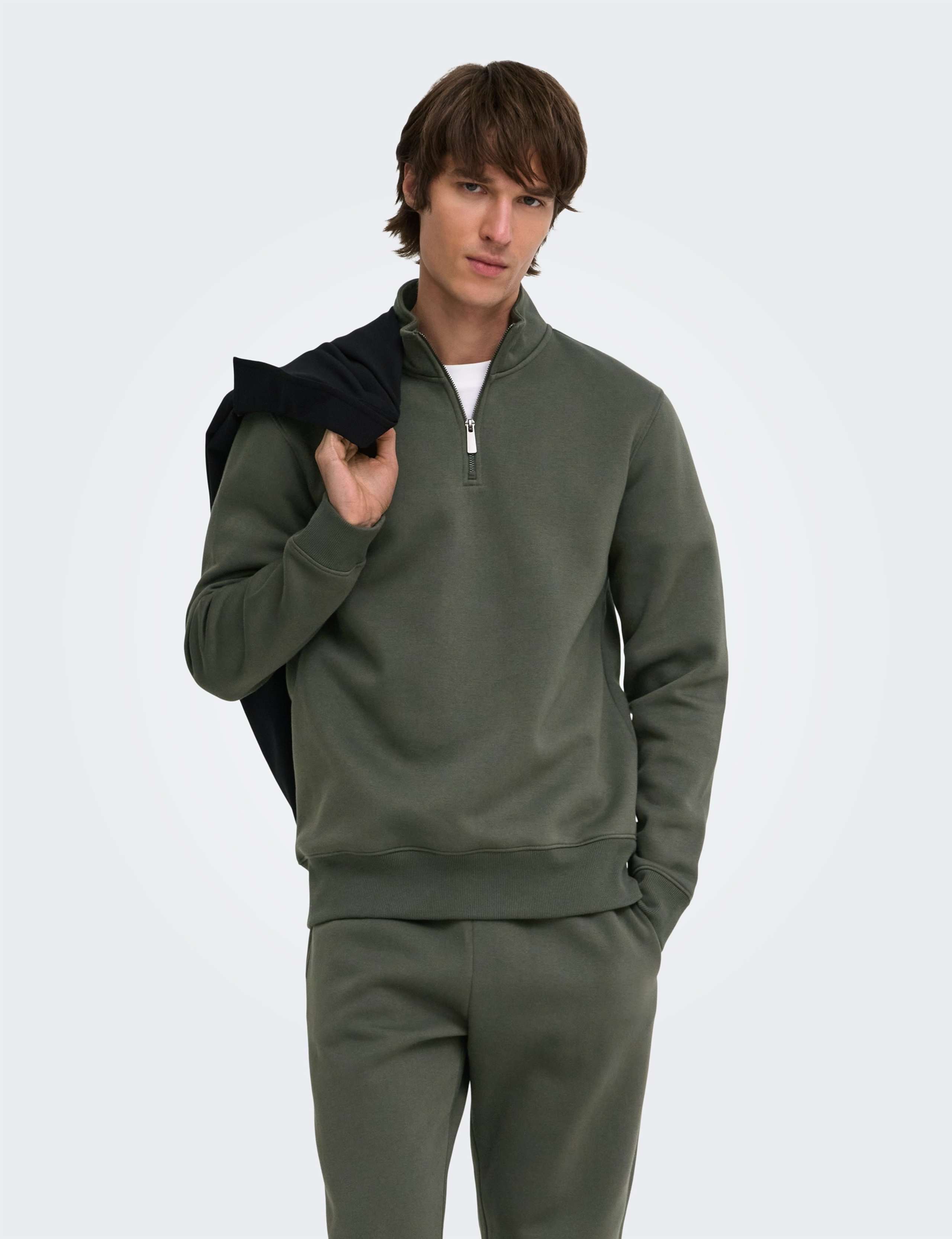 Brushed Cotton Rich Half Zip Sweatshirt