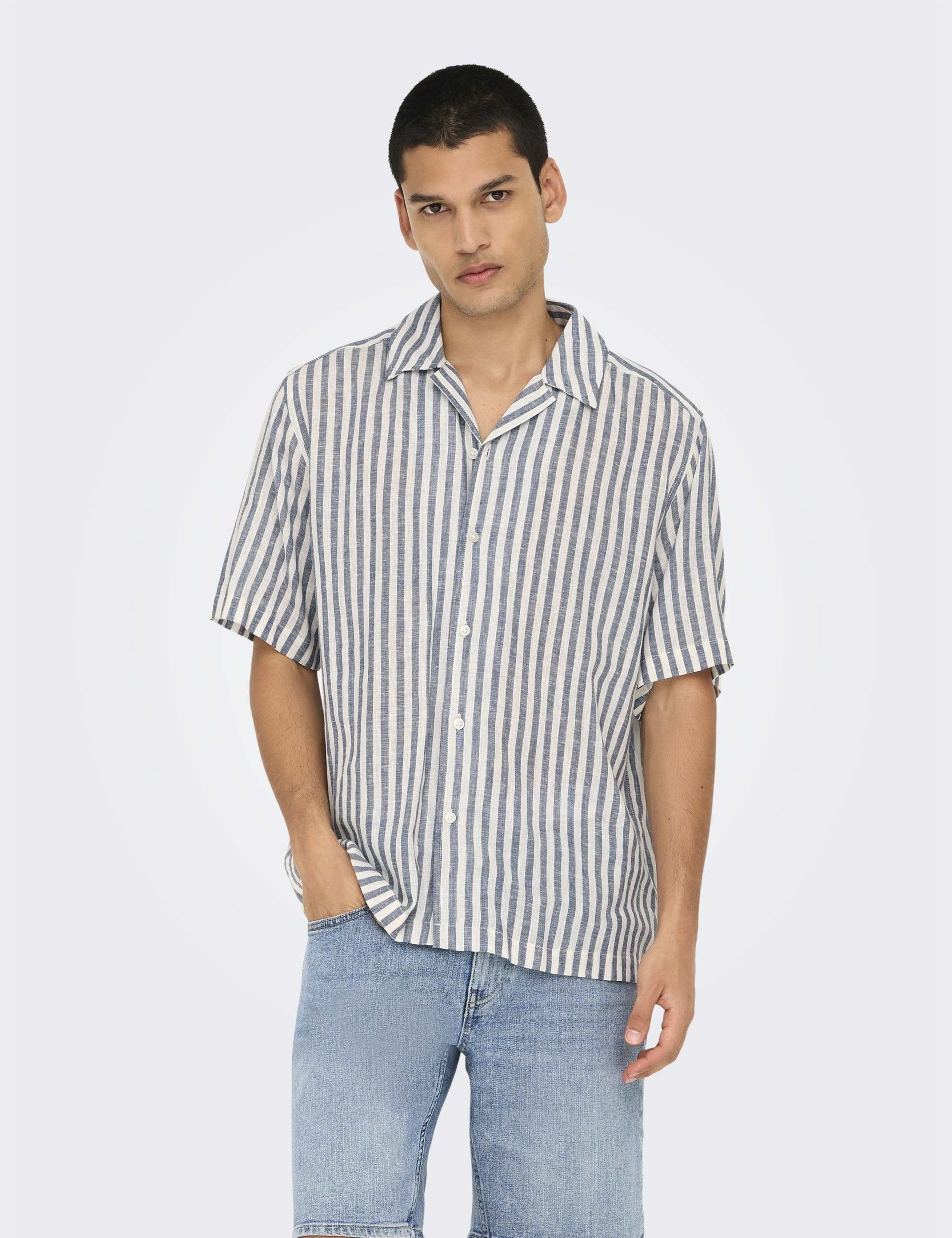 Regular Fit Linen Blend Striped Shirt