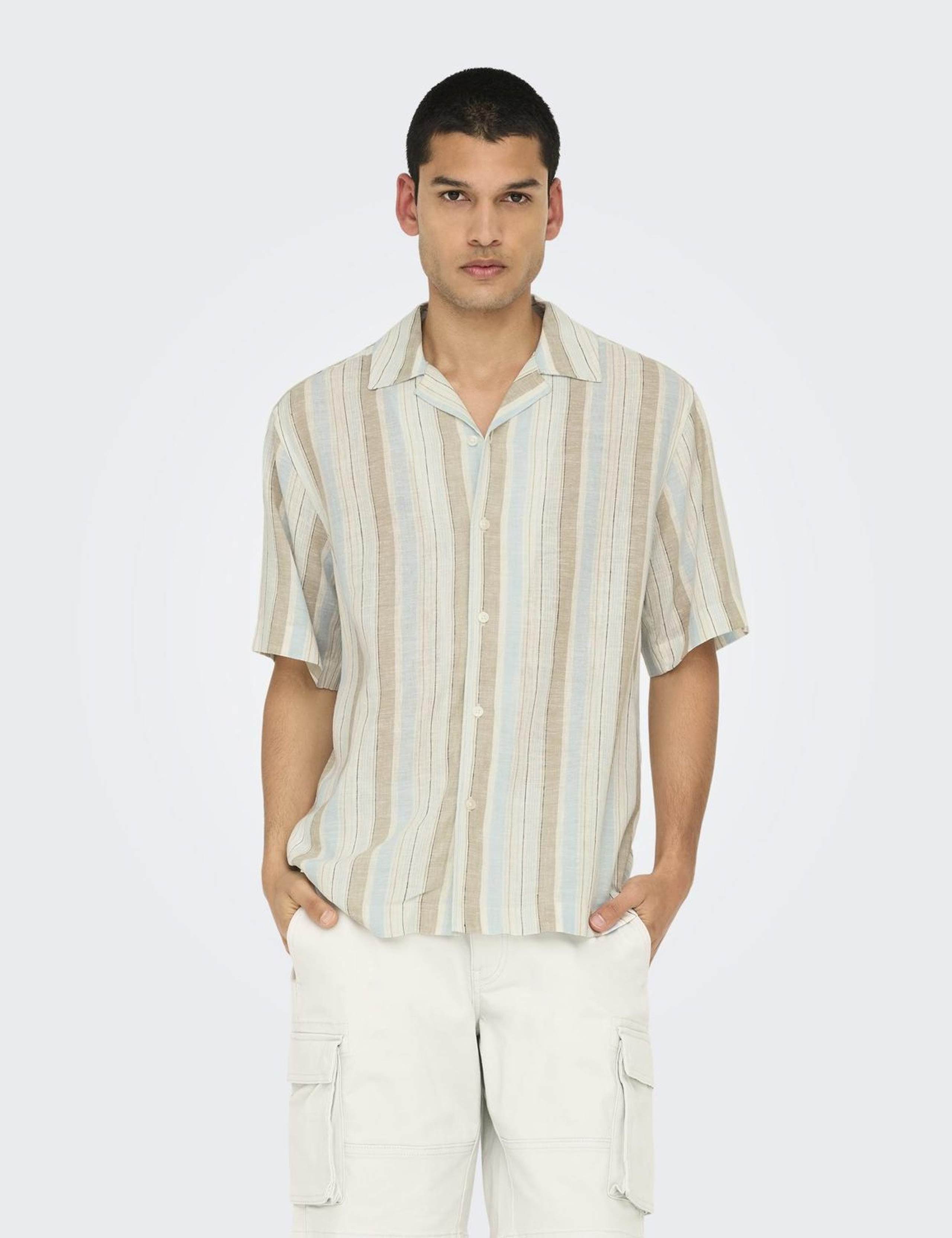 Regular Fit Linen Blend Striped Shirt