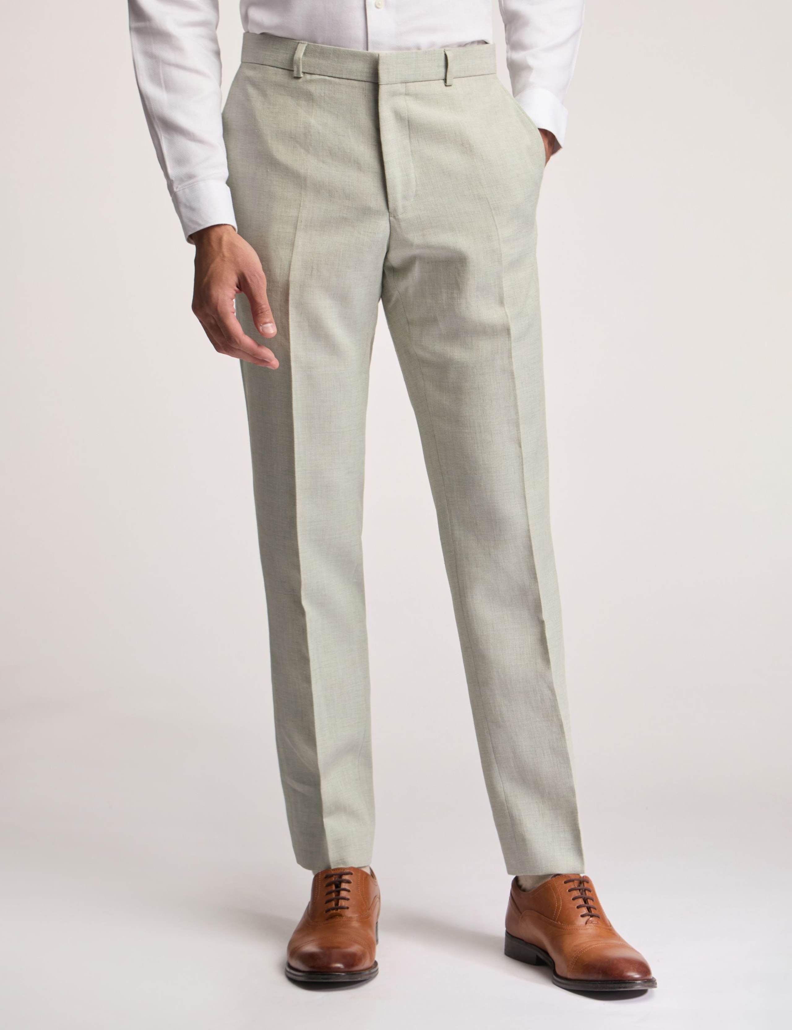 Slim Fit Linen Blend Flat Front Trousers