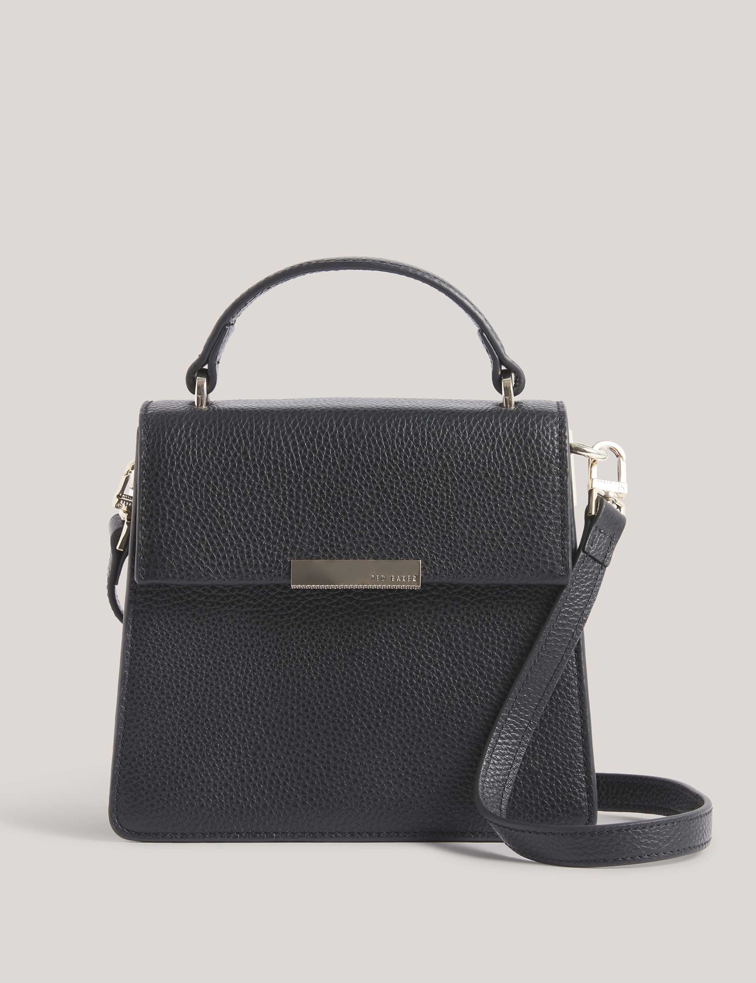 Grained Leather Top Handle Structured Bag