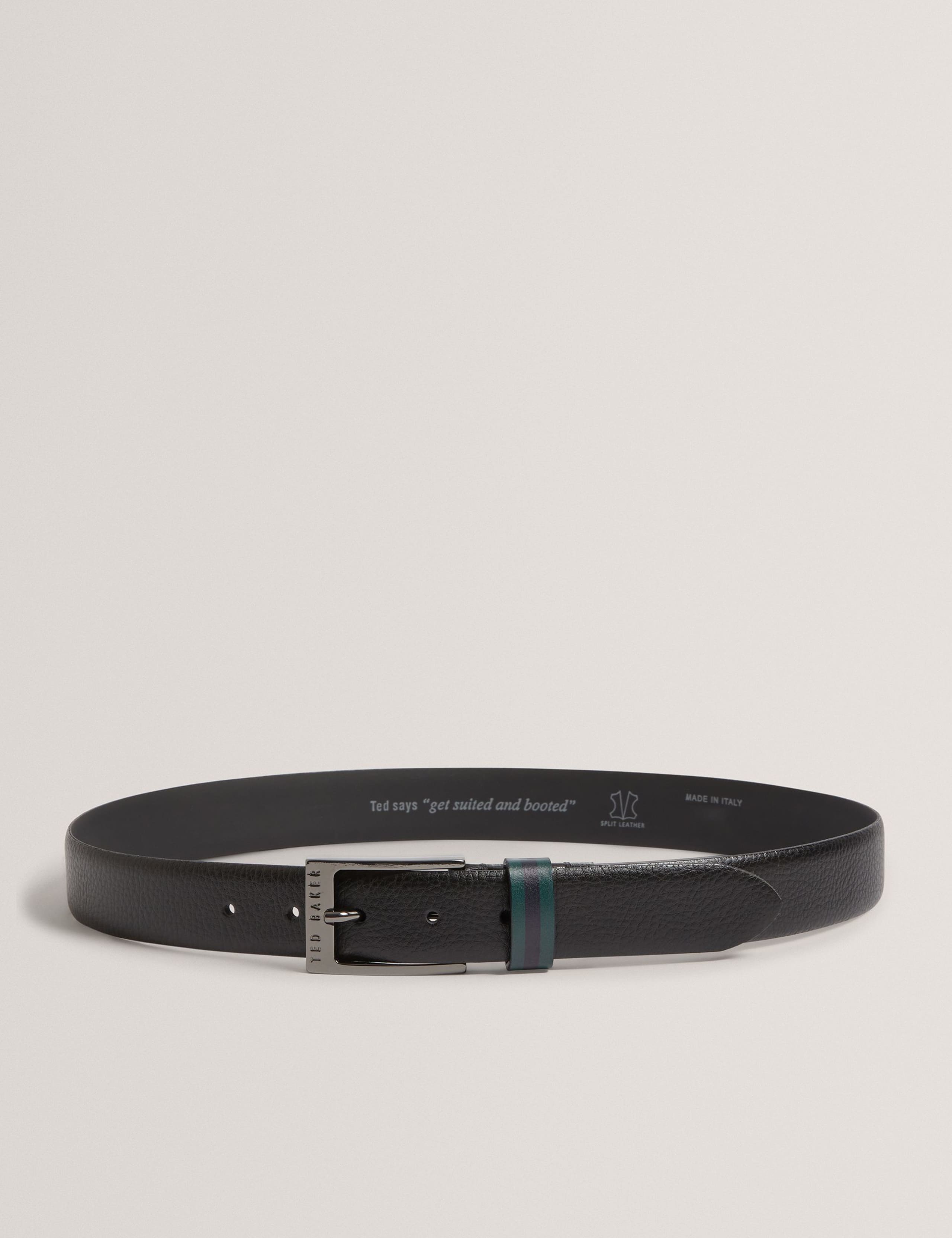 Striped Trim Leather Belt