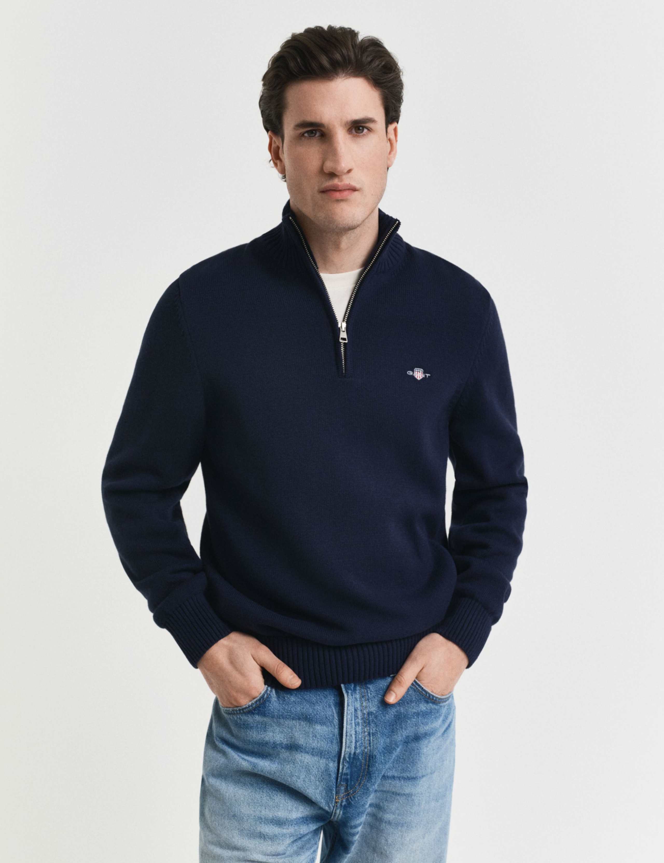 Pure Cotton Embroidered Half Zip Jumper