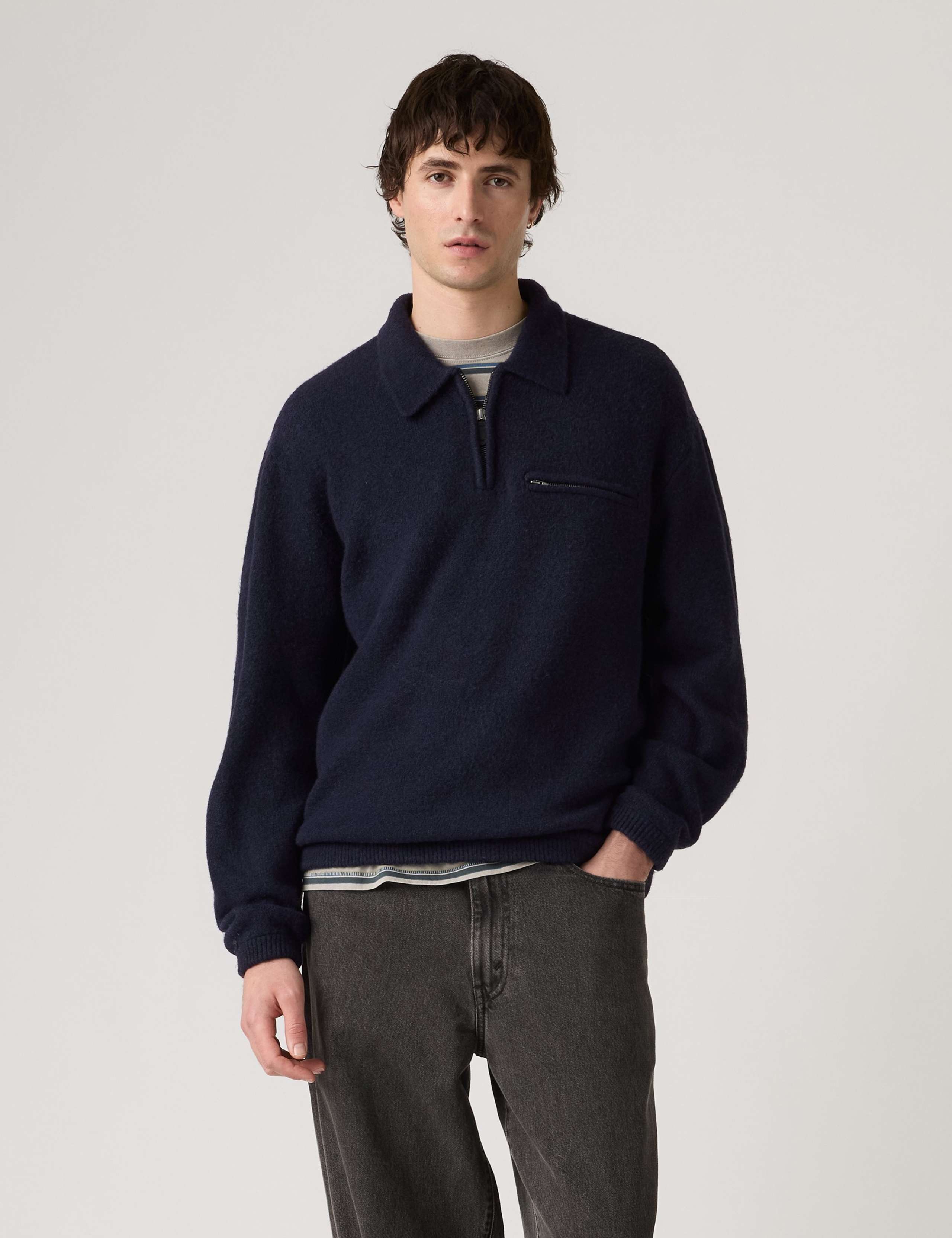 Collared Neck Half Zip Jumper with Wool