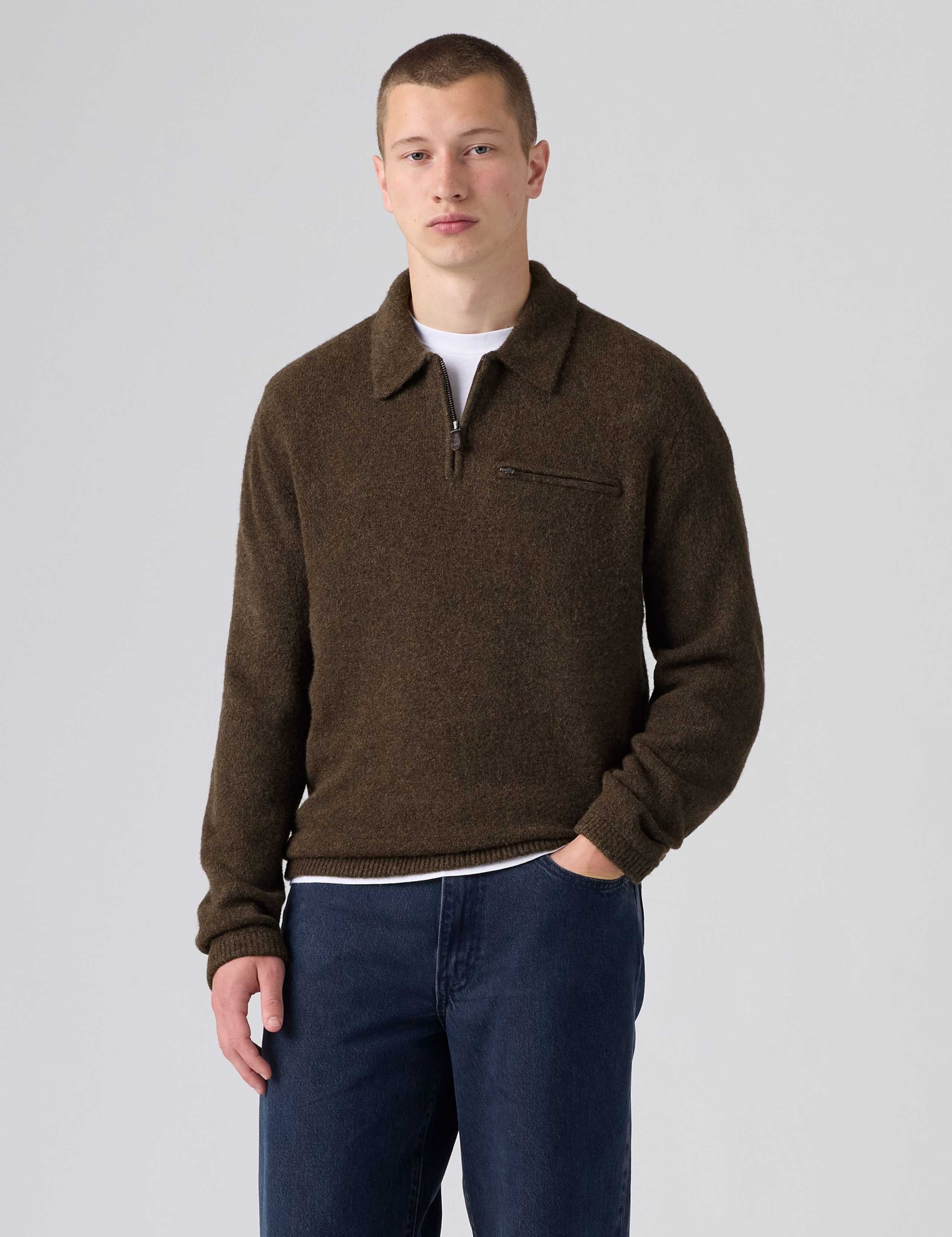 Collared Neck Half Zip Jumper with Wool