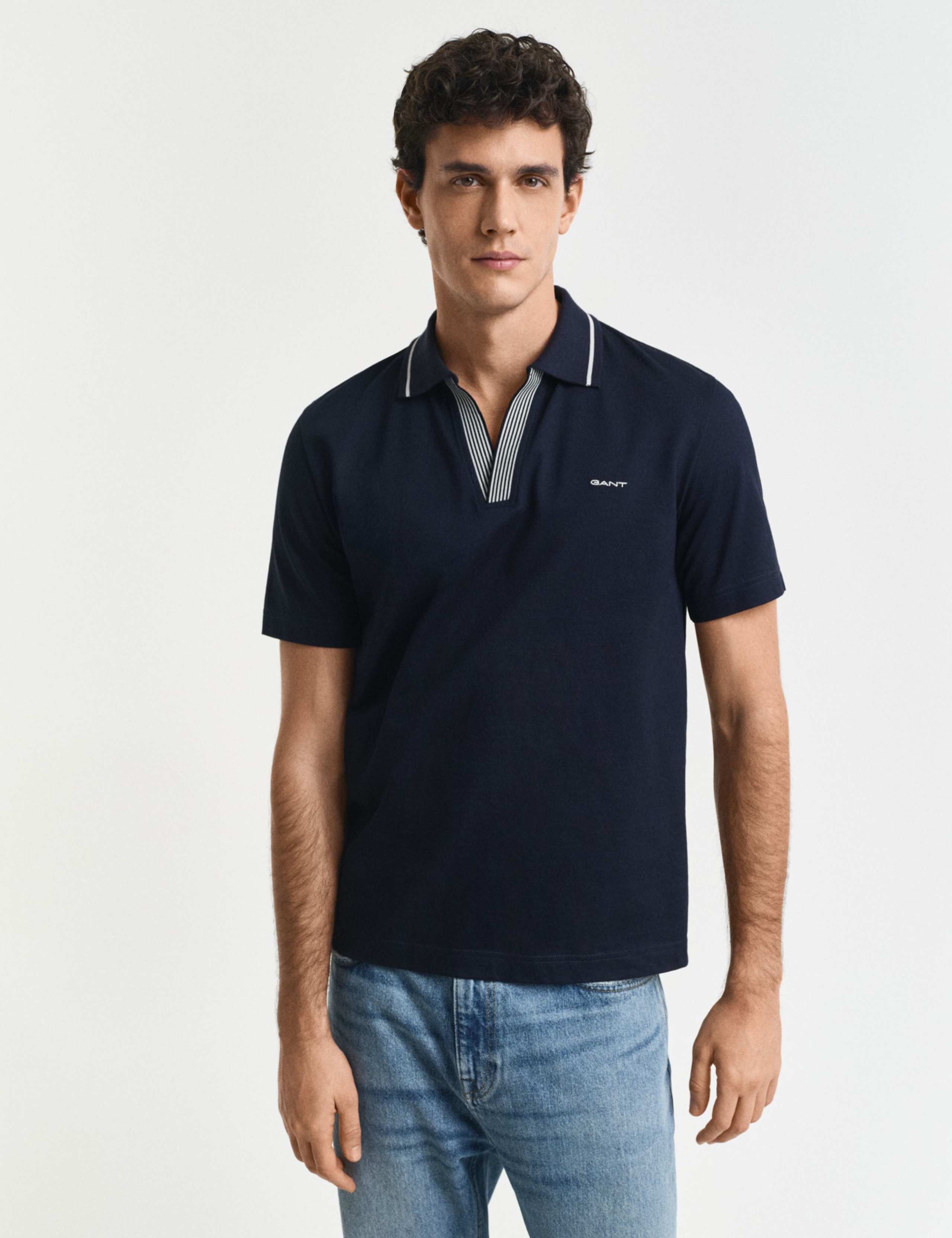 Pure Cotton Tipped Riviera Collar Polo Shirt