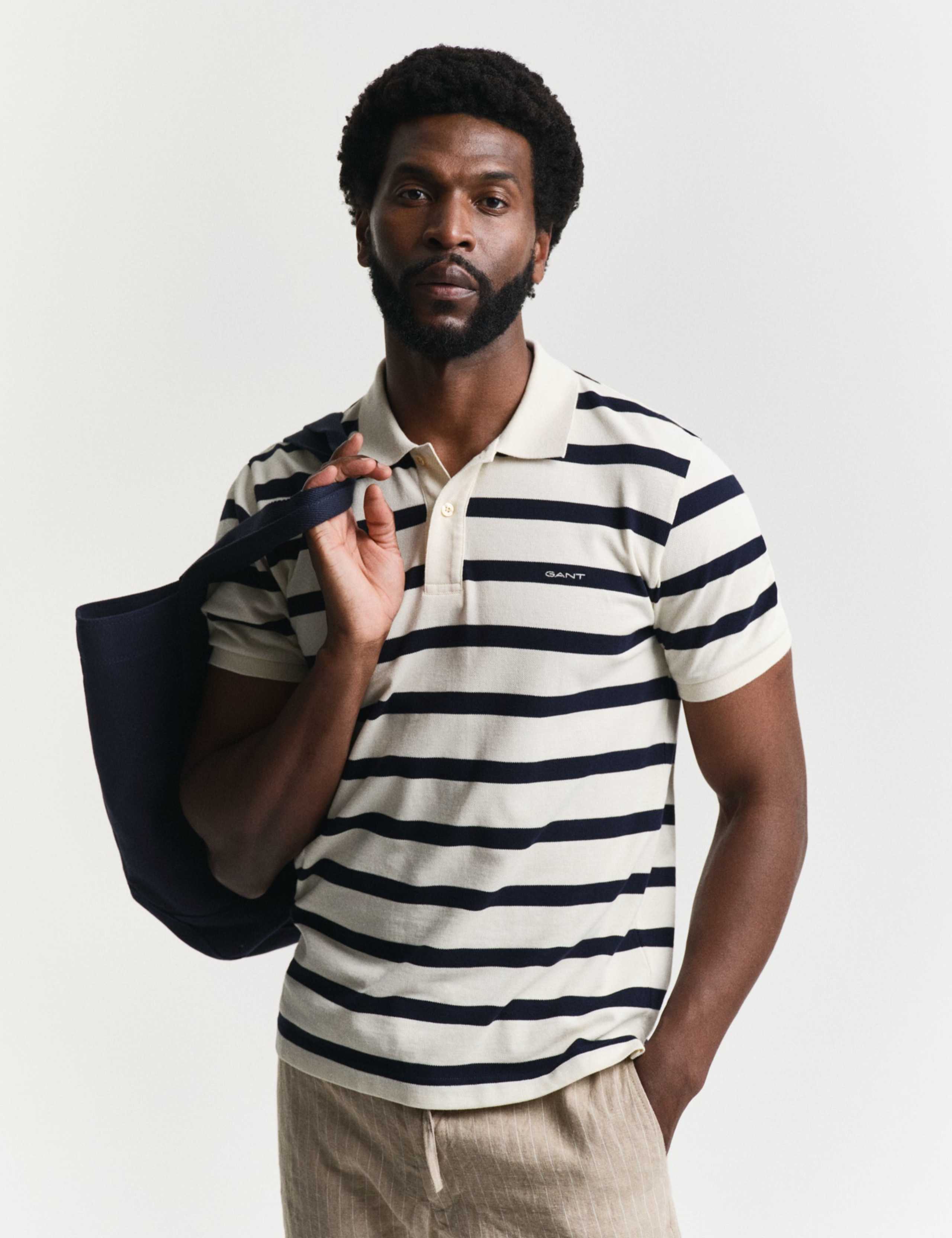 Pure Cotton Striped Button Down Collar Polo Shirt