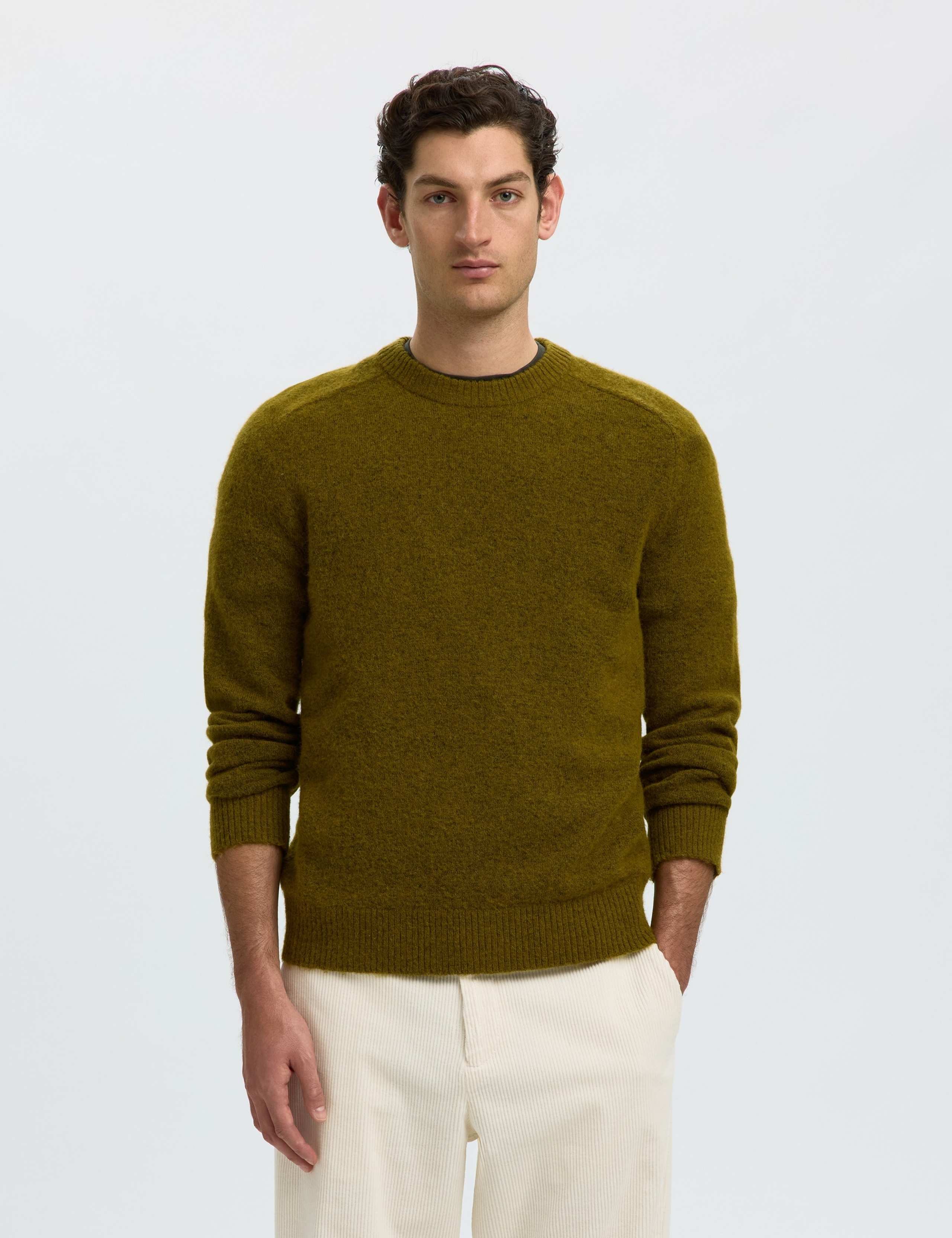 Colour Block Crew Neck Jumper with Alpaca