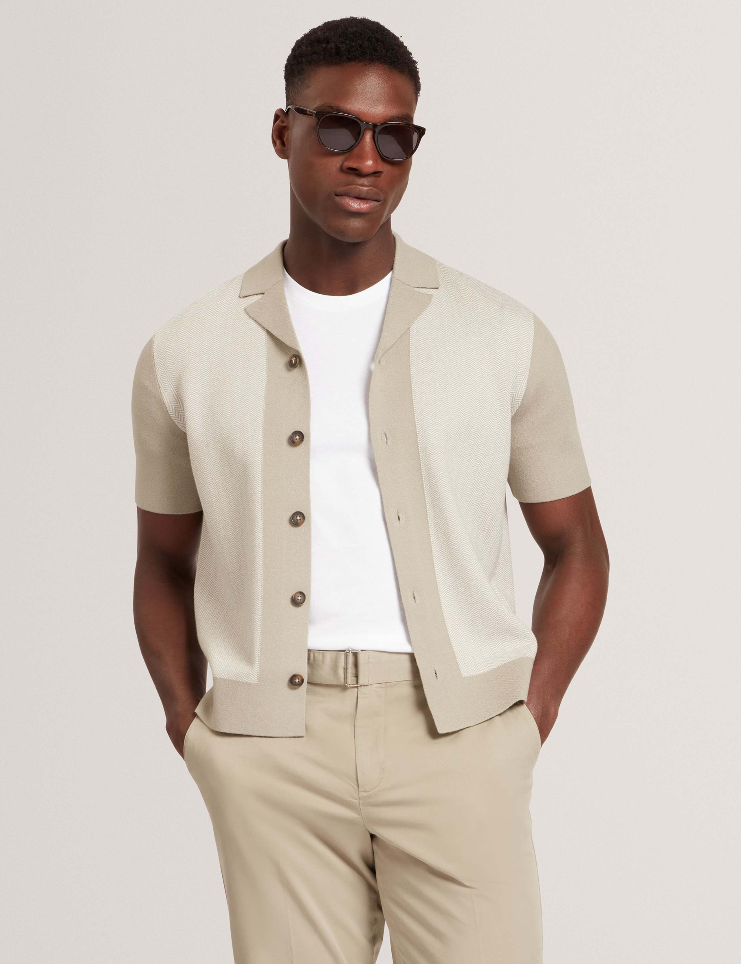 Textured Cuban Collar Knitted Shirt