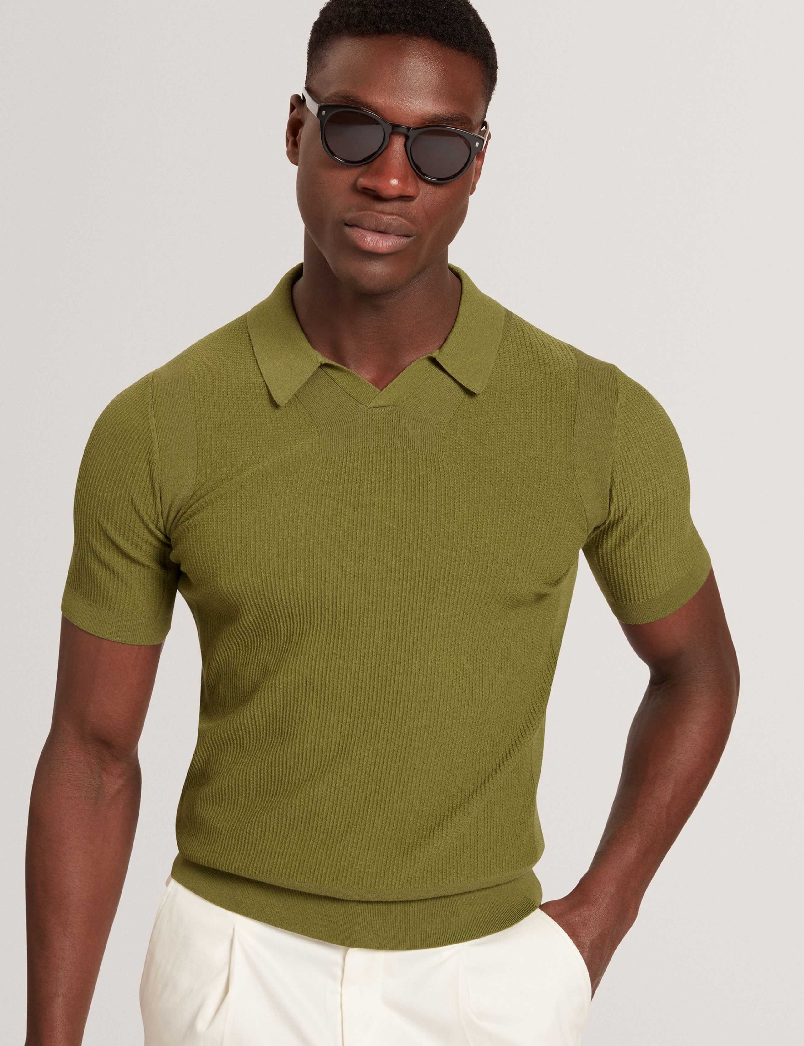 Stitch Detail Open Neck Polo Shirt