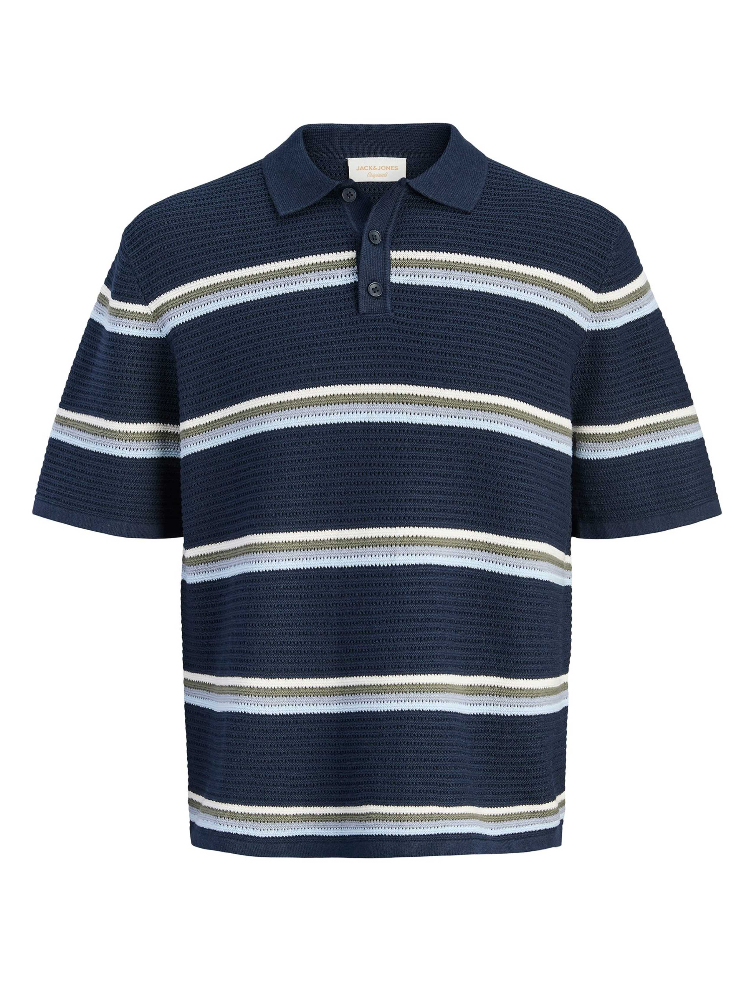 Pure Cotton Striped Knitted Polo Shirt