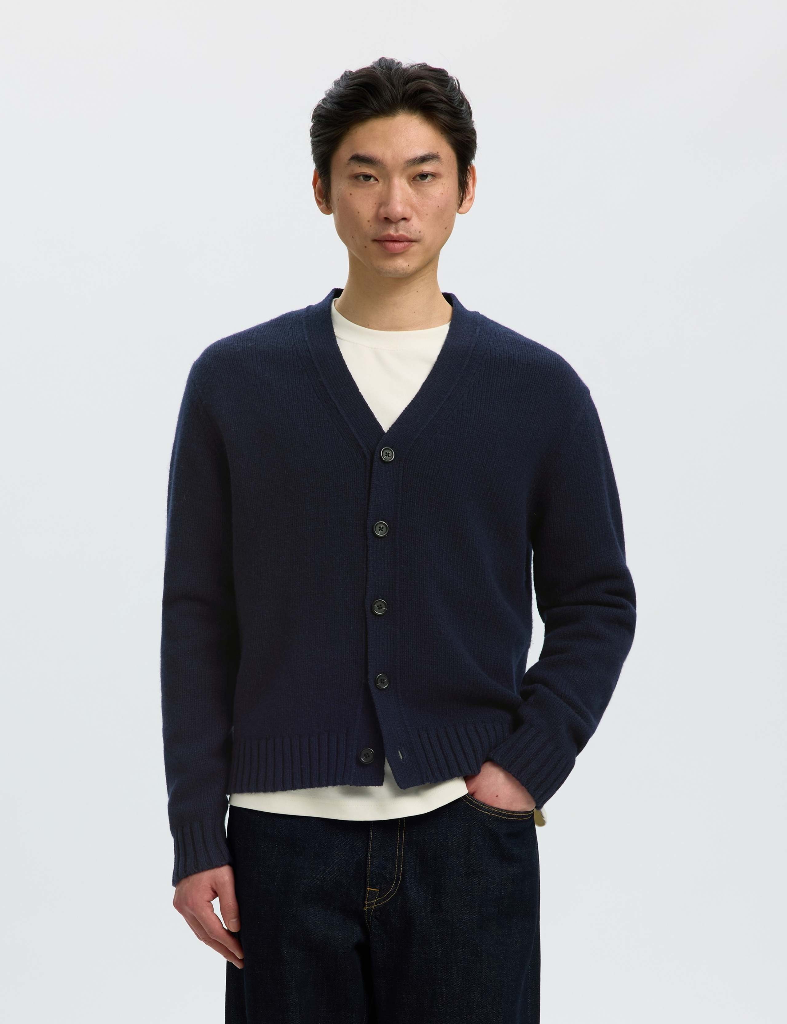 Wool Rich Textured V-Neck Cardigan