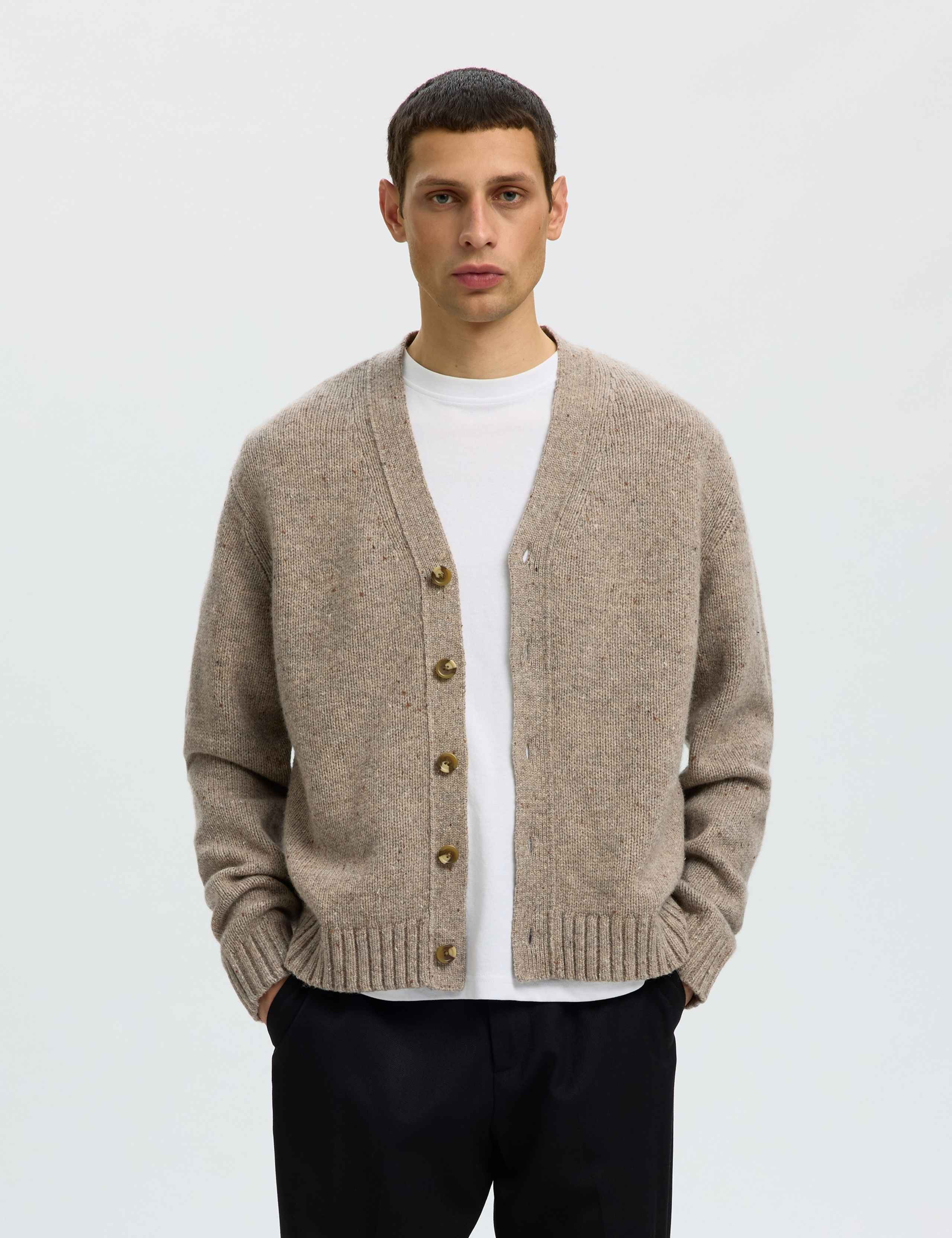 Wool Rich Textured V-Neck Cardigan