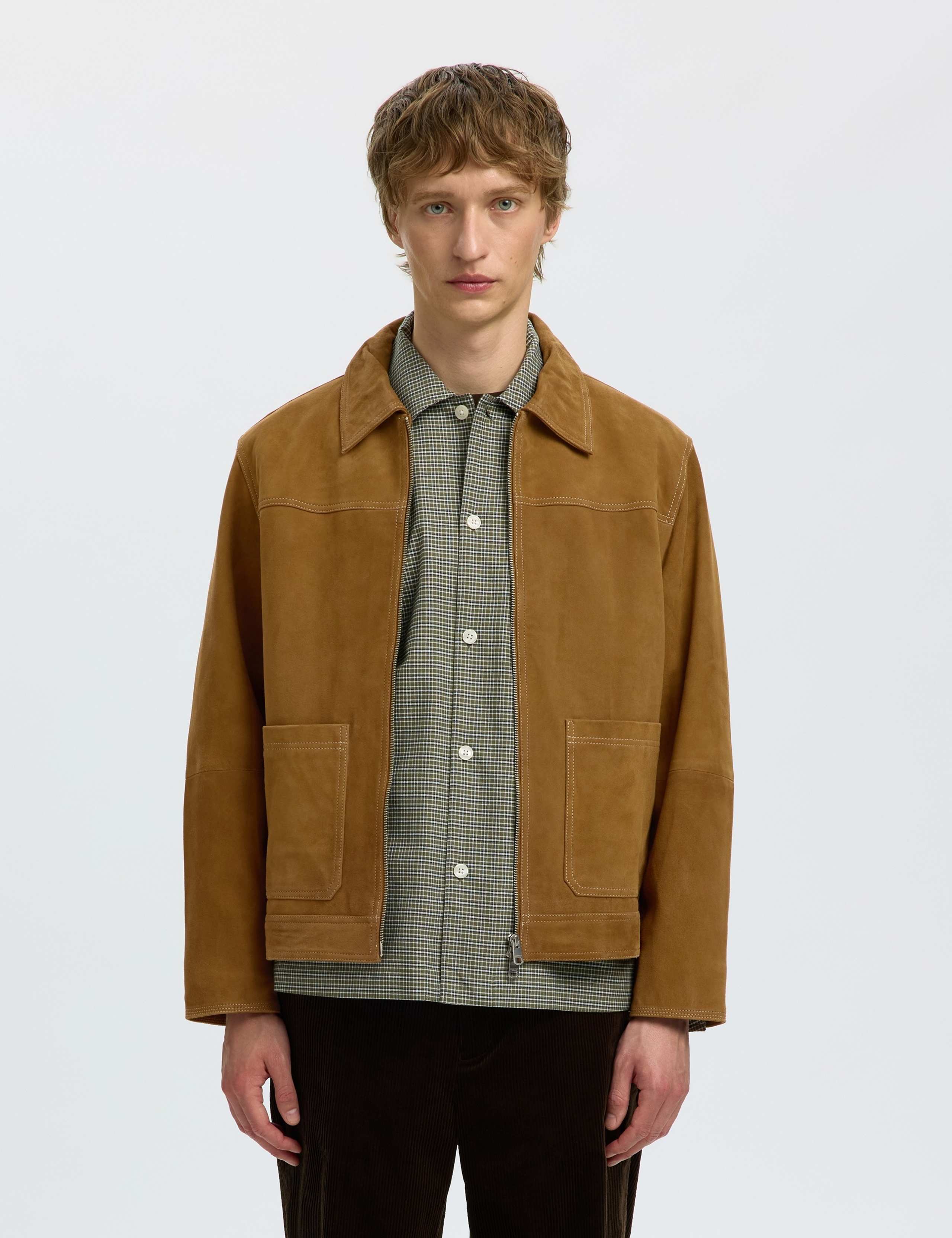 Suede Collared Zip Up Jacket