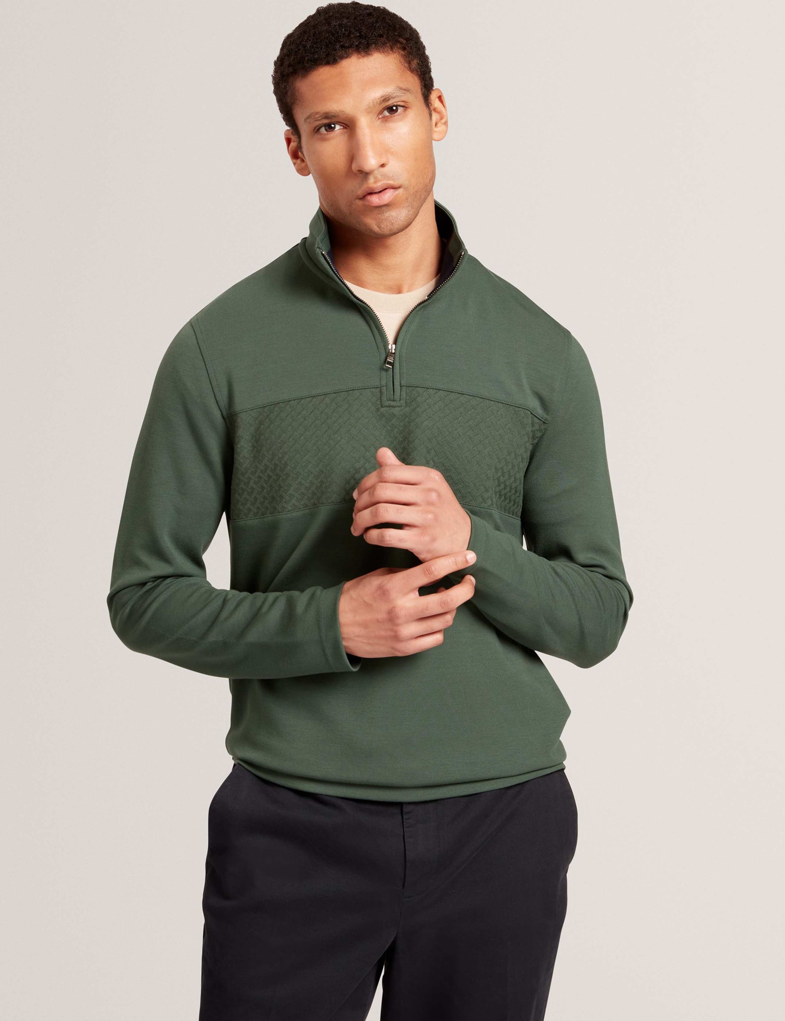 Modal Blend Textured Half Zip Sweatshirt