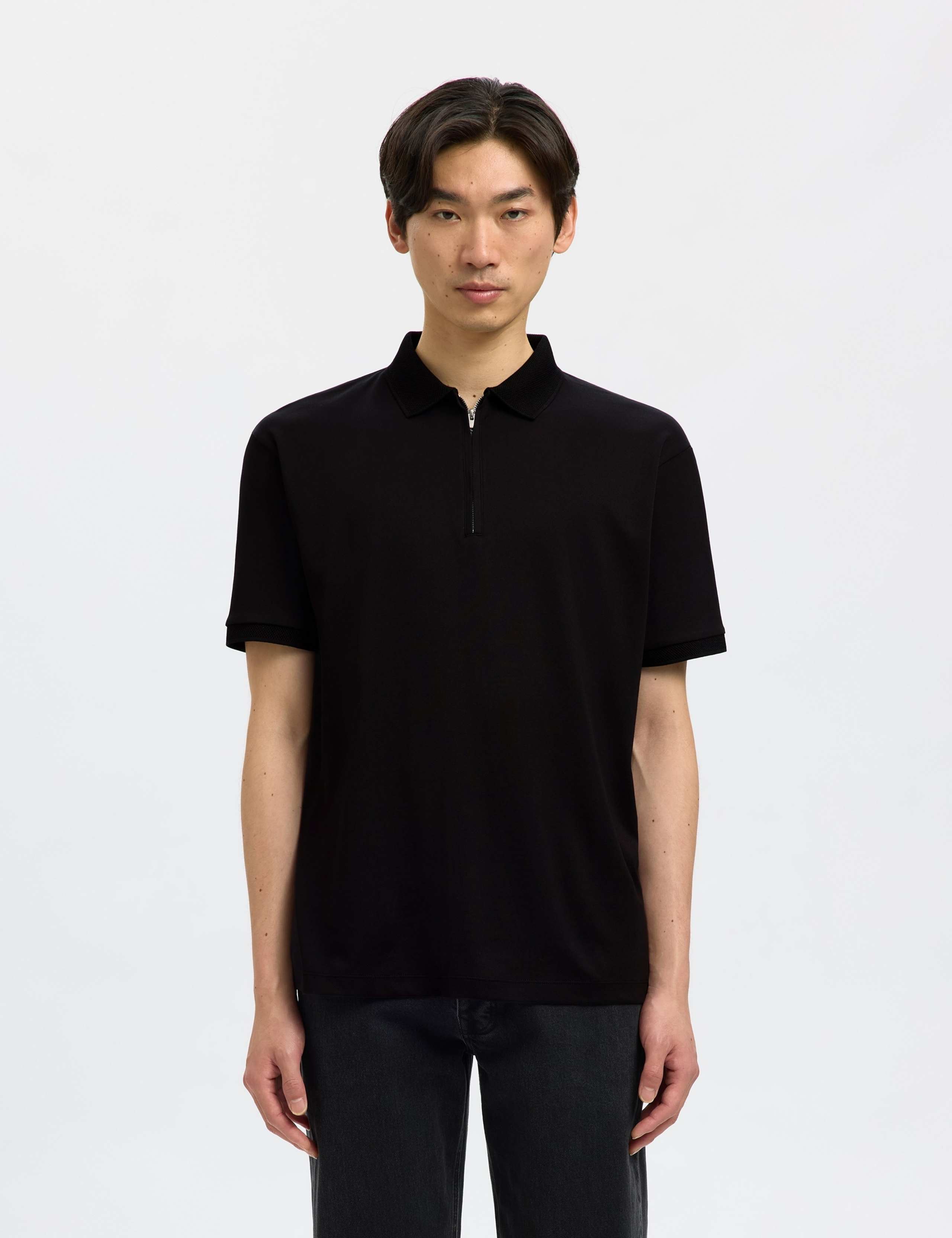 Cotton Blend Half Zip Polo Shirt