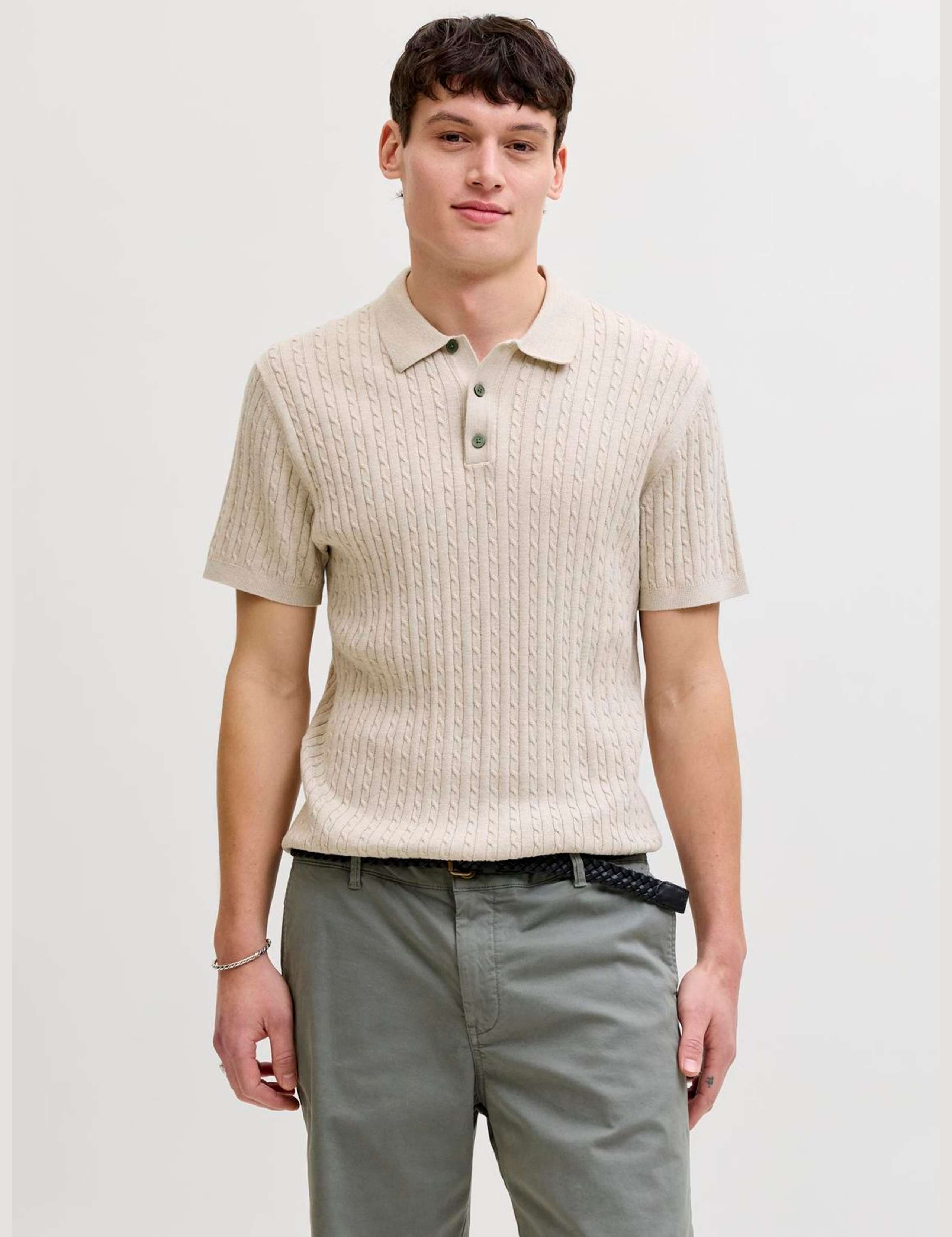 Pure Cotton Cable Knitted Polo Shirt