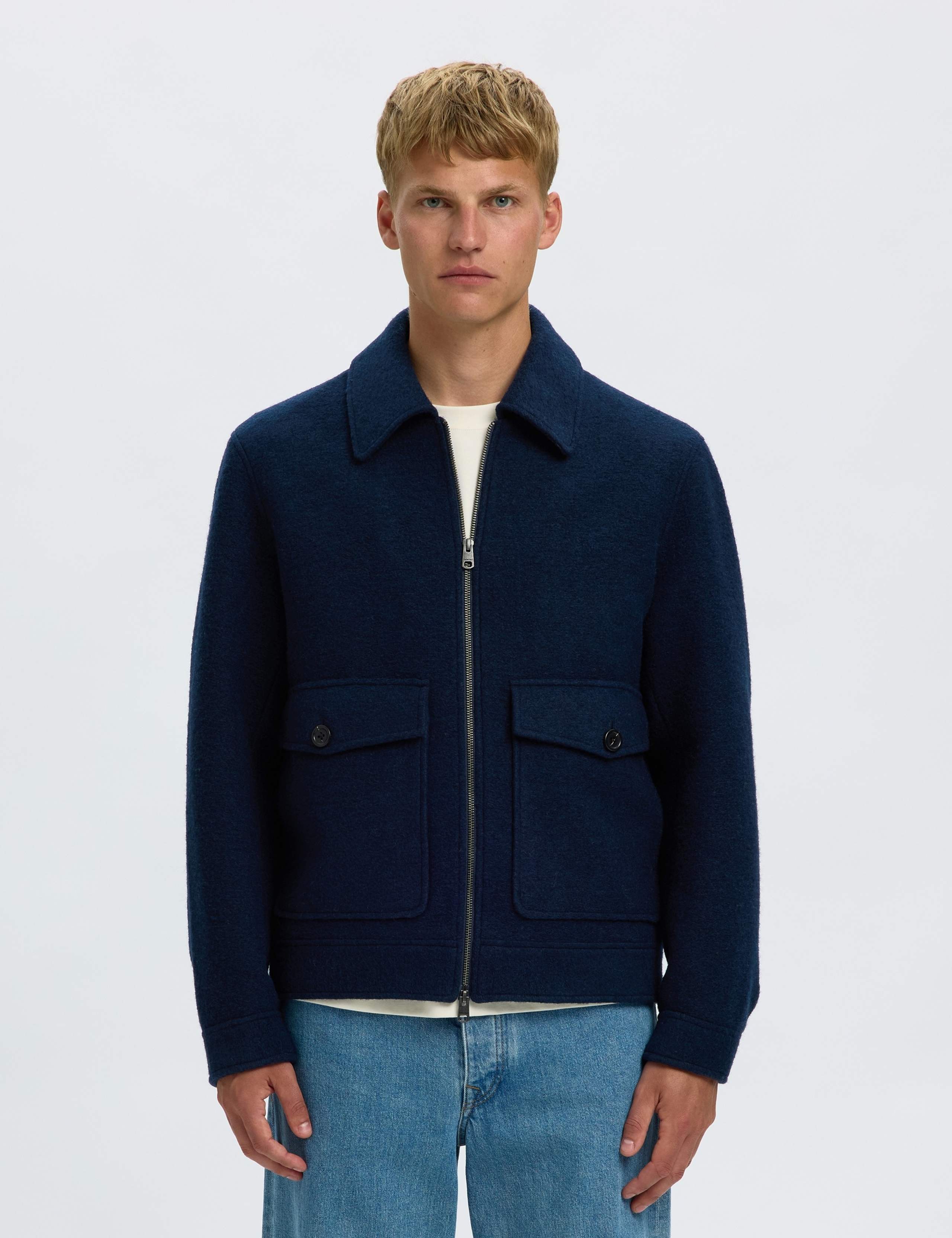 Wool Blend Harrington Jacket
