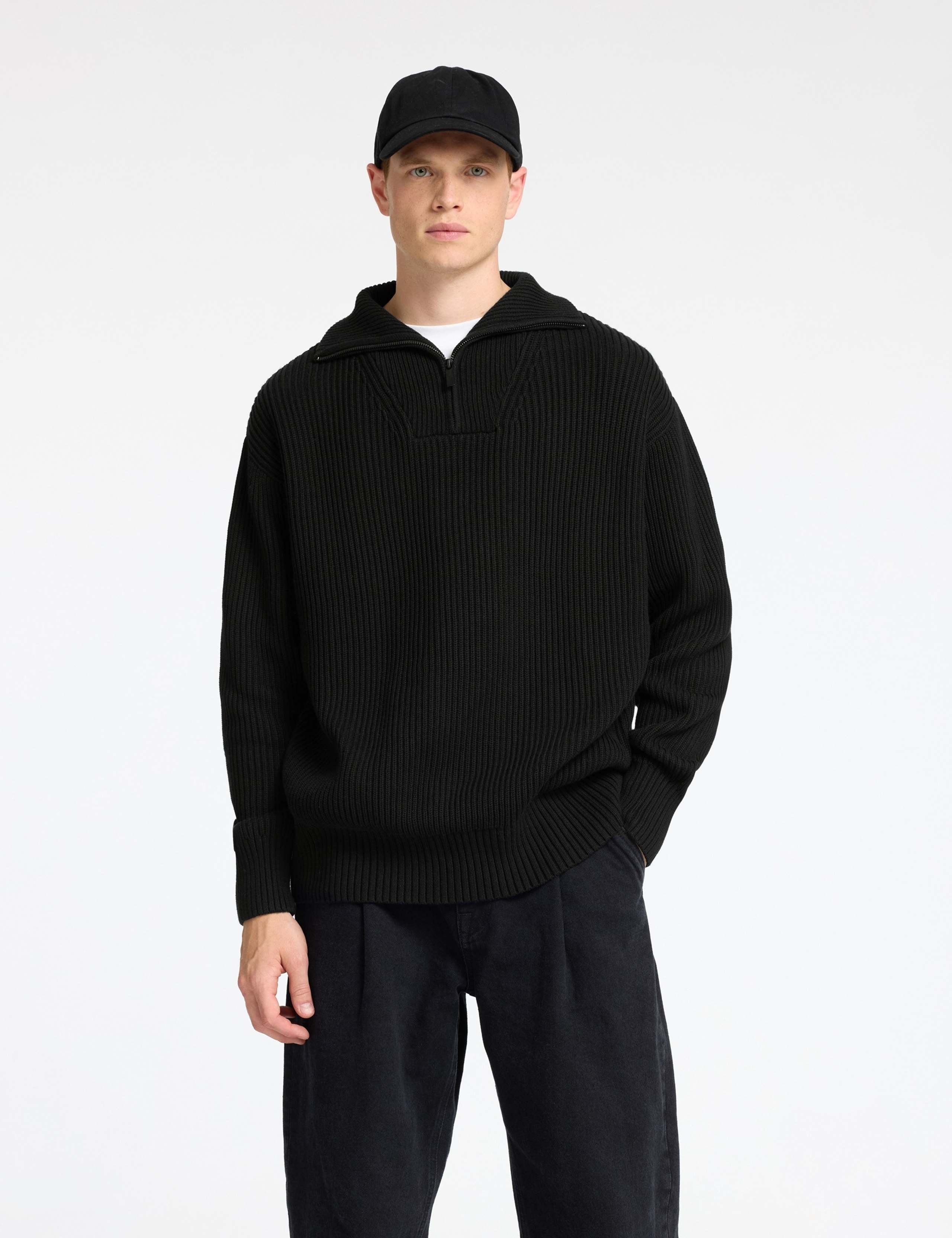 Pure Cotton Ribbed Half Zip Jumper