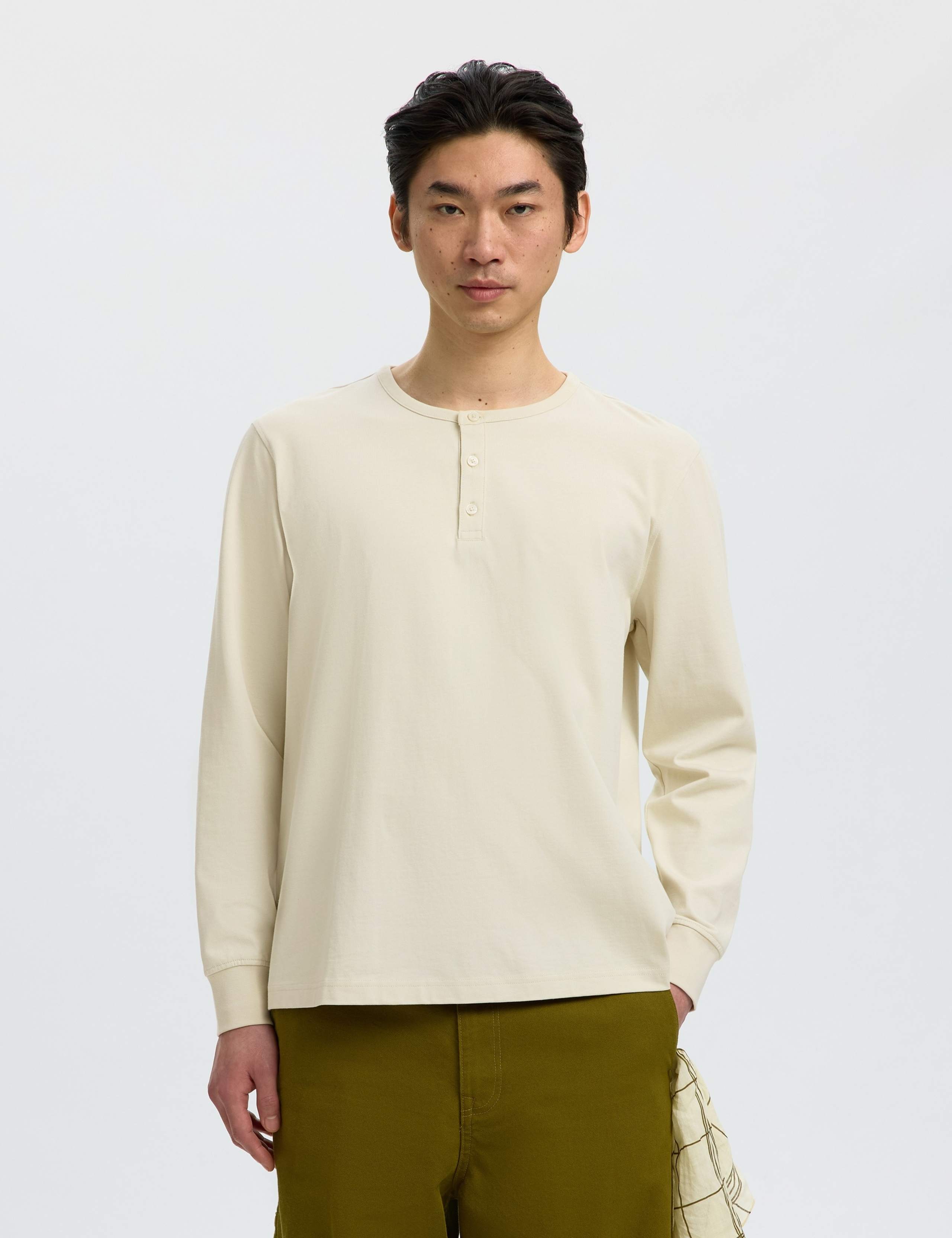 Pure Cotton Jersey Henley Long Sleeve T-Shirt