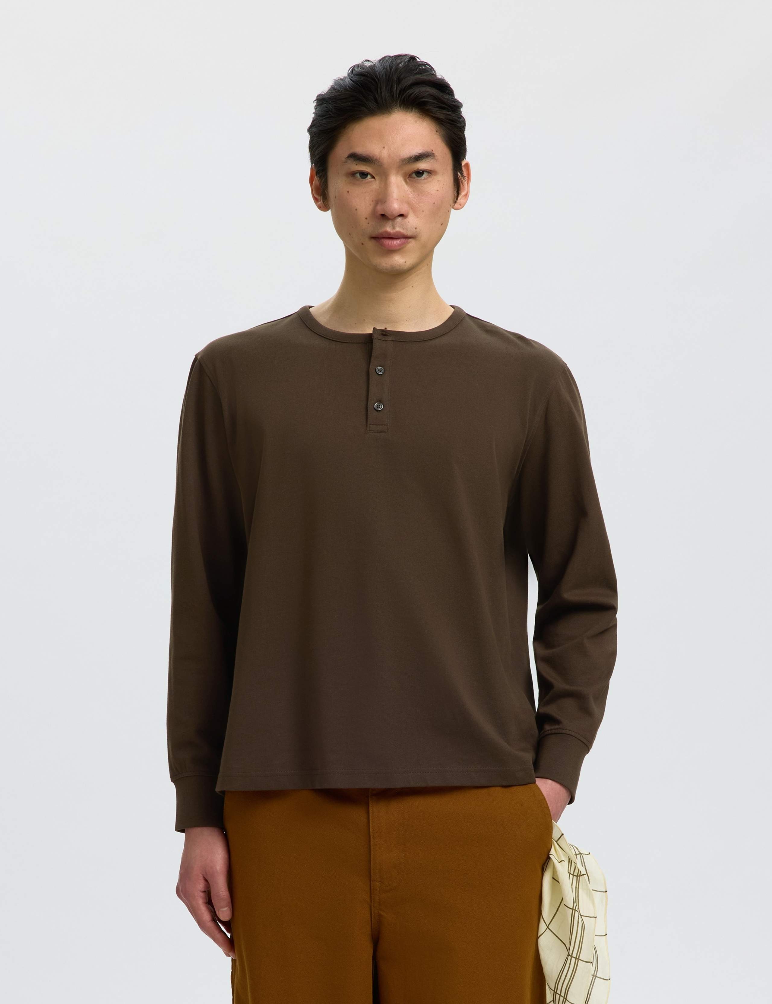Pure Cotton Jersey Henley Long Sleeve T-Shirt