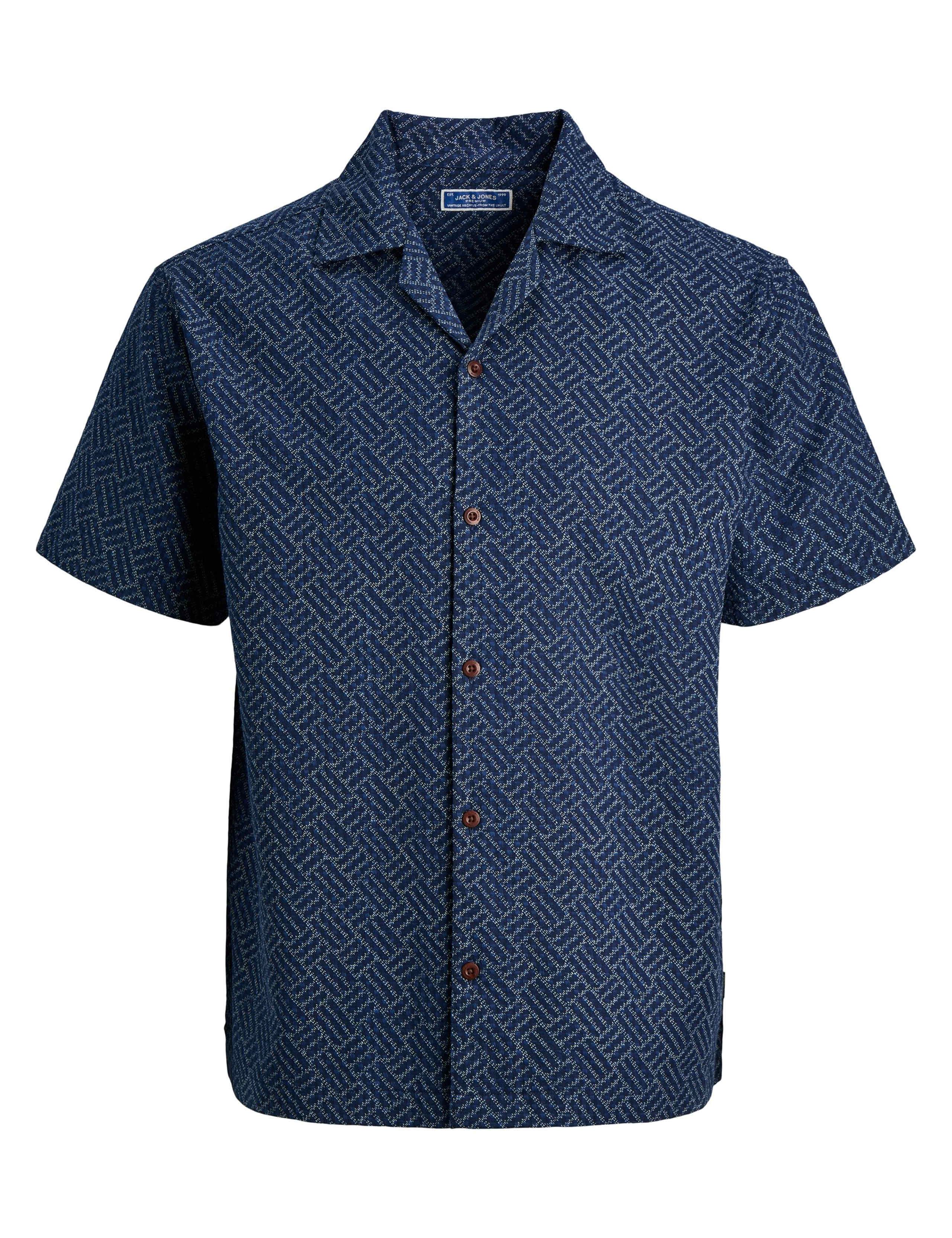 Relaxed Fit Pure Cotton Geometric Short Sleeve Shirt