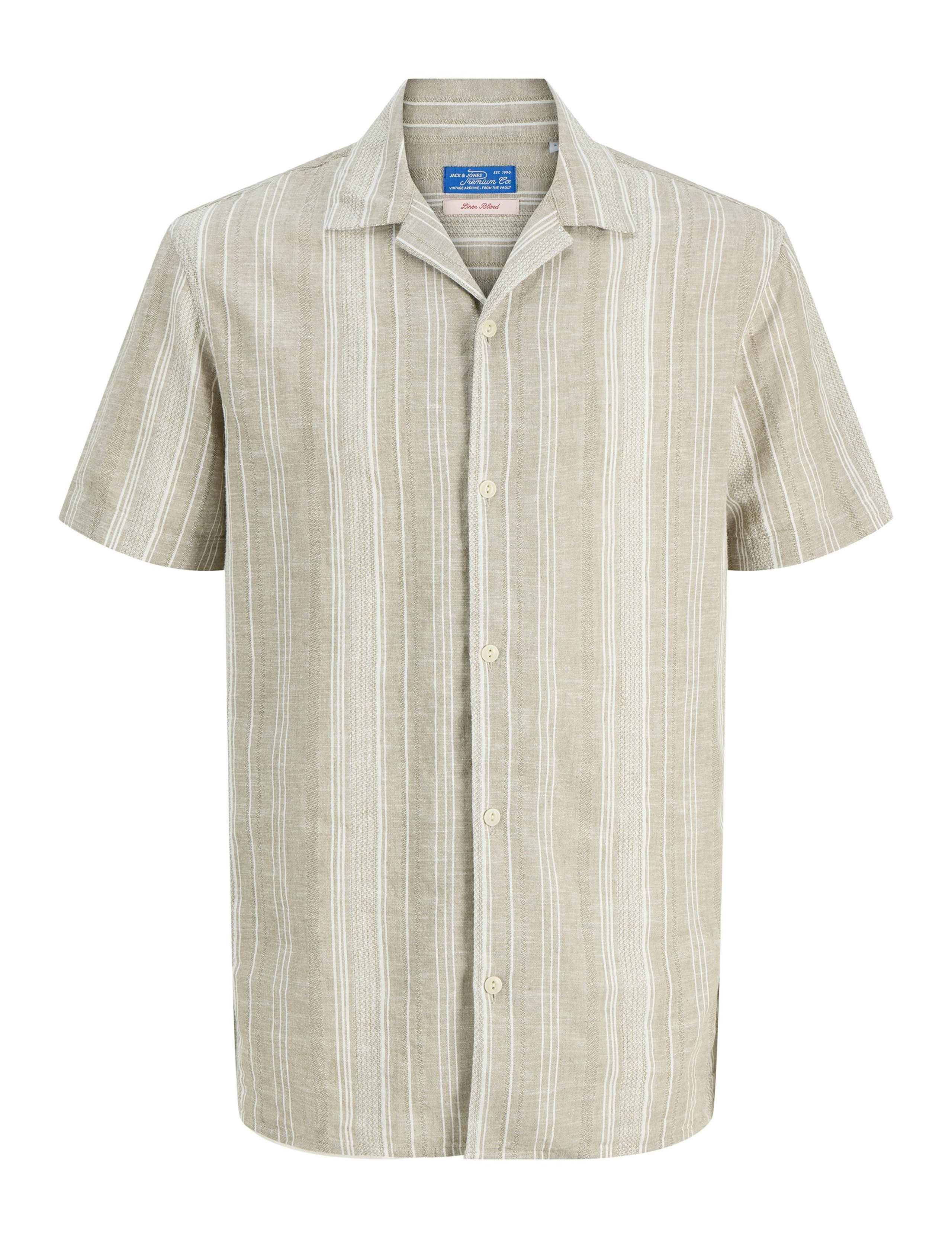 Relaxed Fit Cotton Linen Blend Striped Short Sleeve Shirt