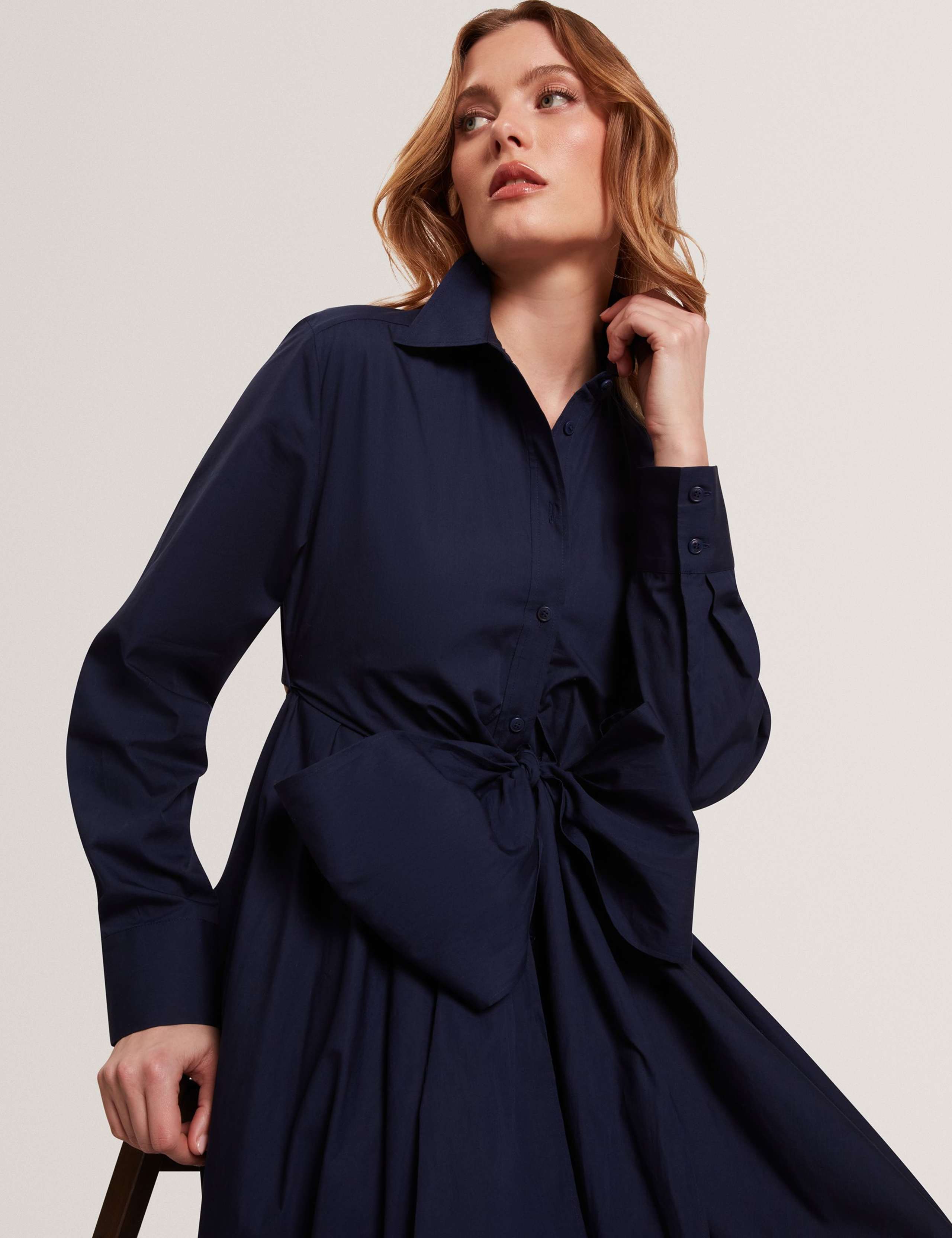 Pure Cotton Wrap Shirt Midi Dress