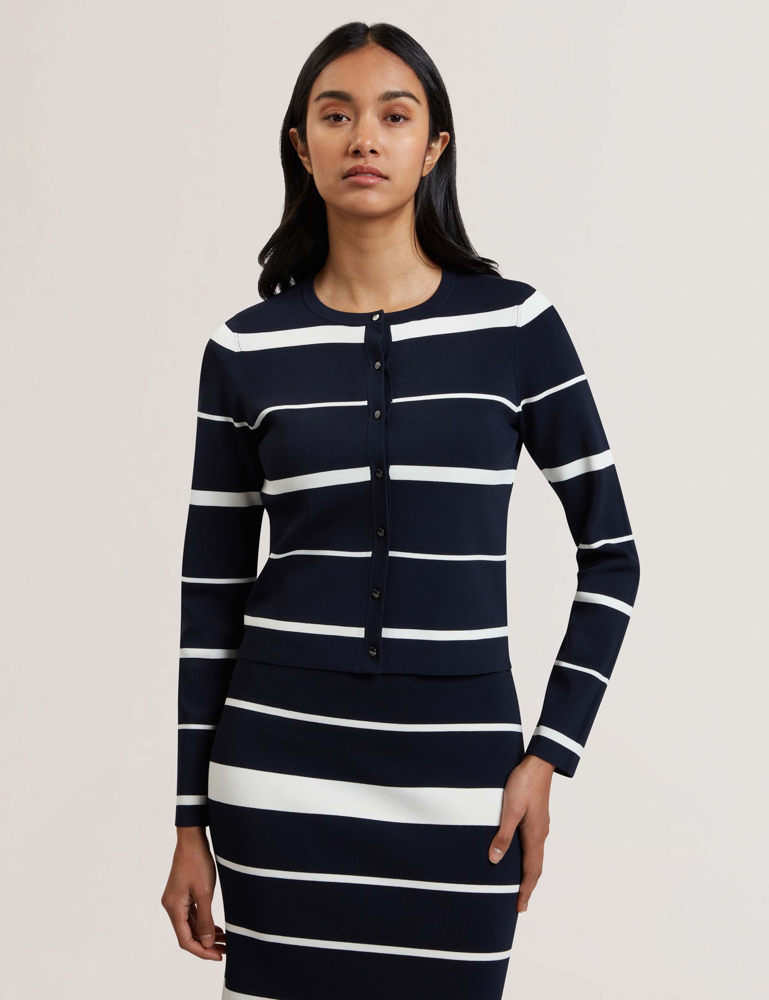 Striped Crew Neck Cardigan