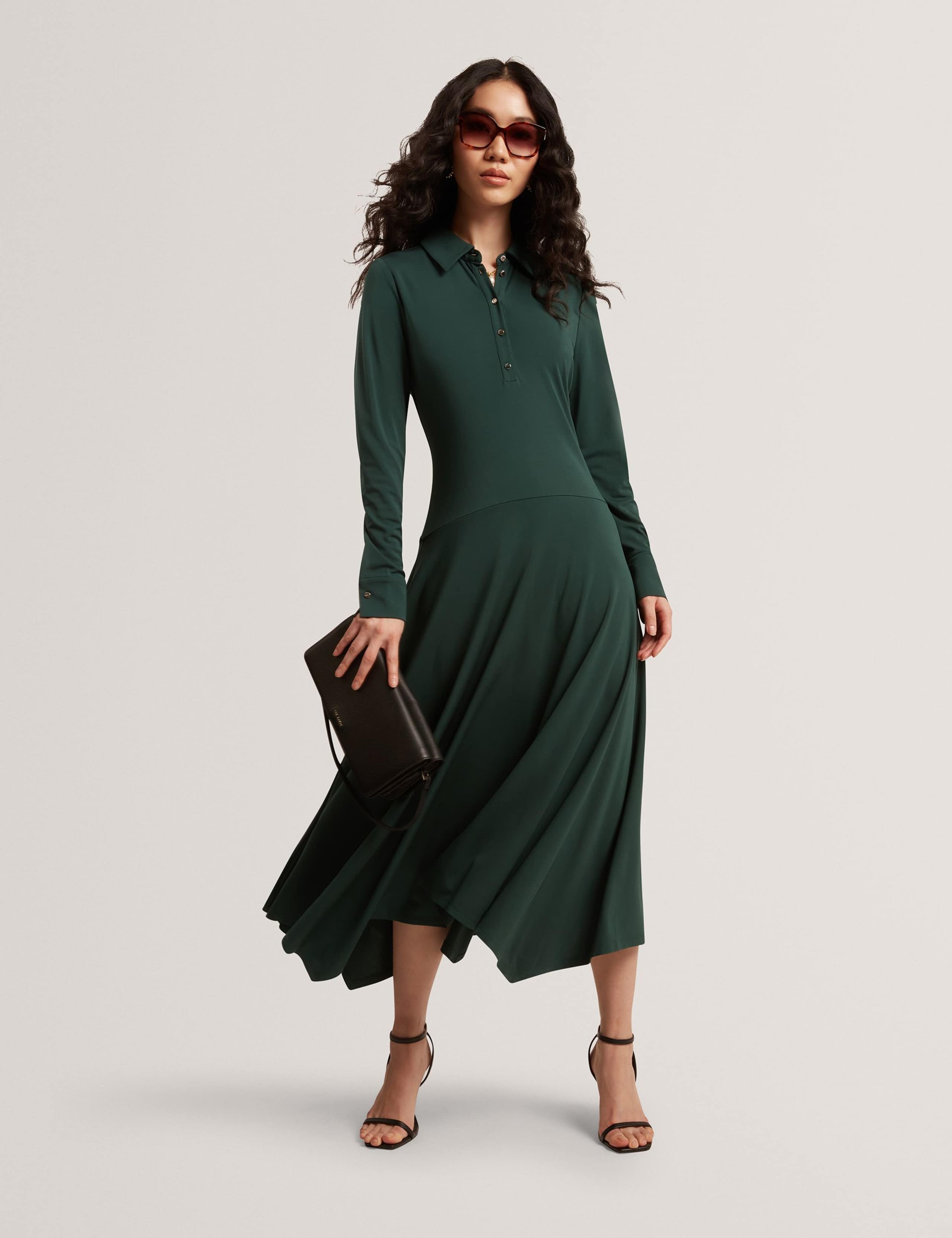 Crepe Collared Midi Dress