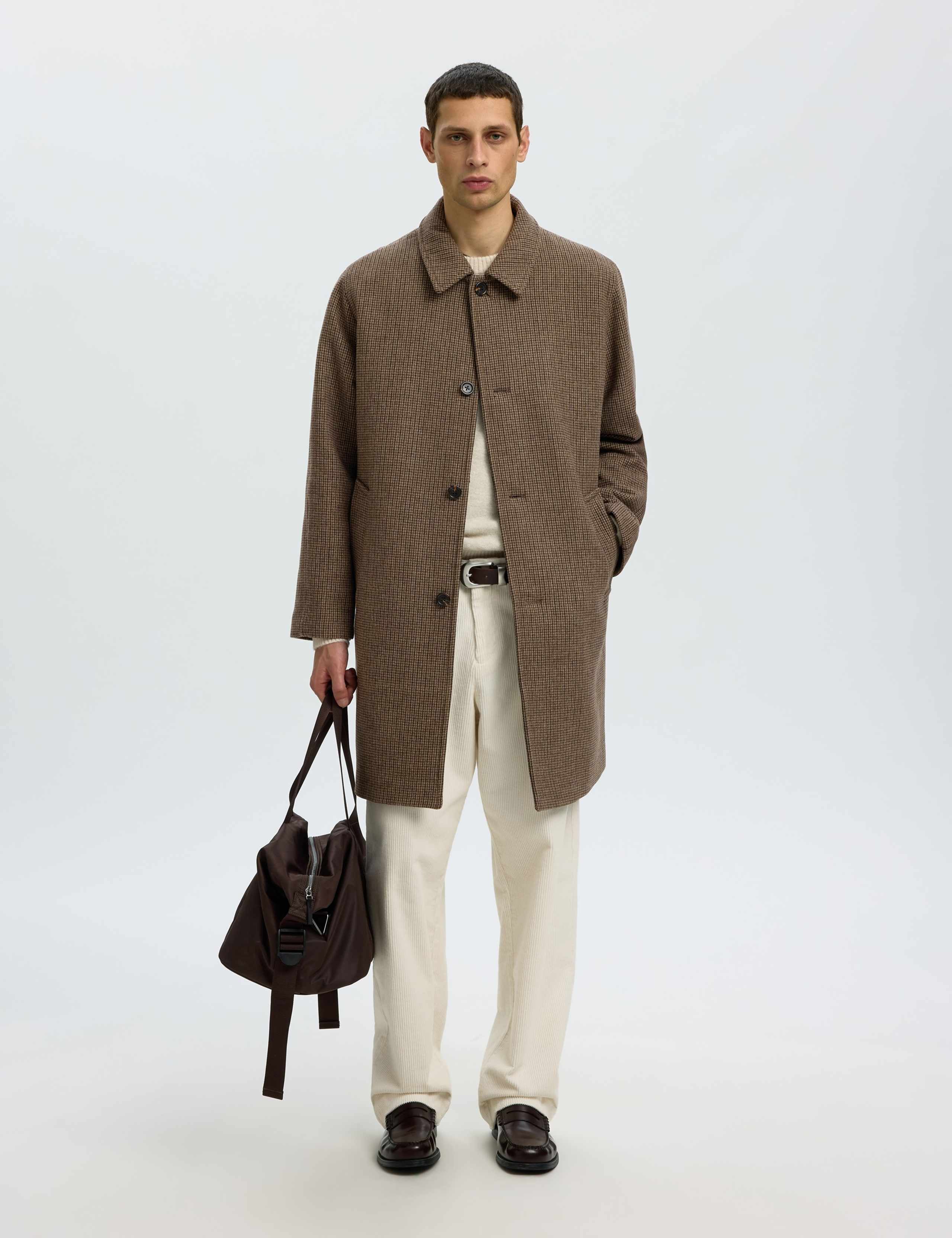 Wool Blend Checked Car Coat