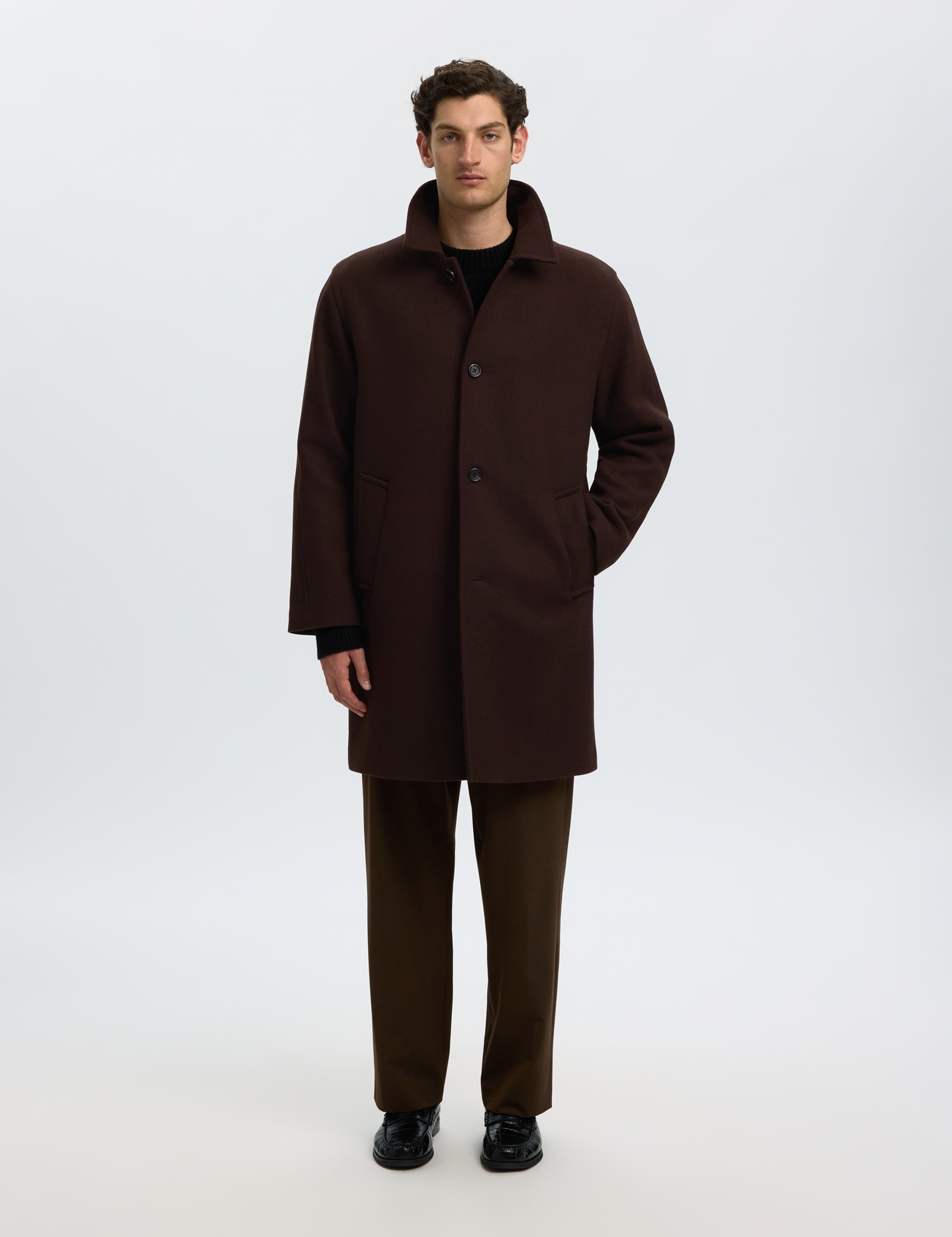 Wool Blend Checked Car Coat