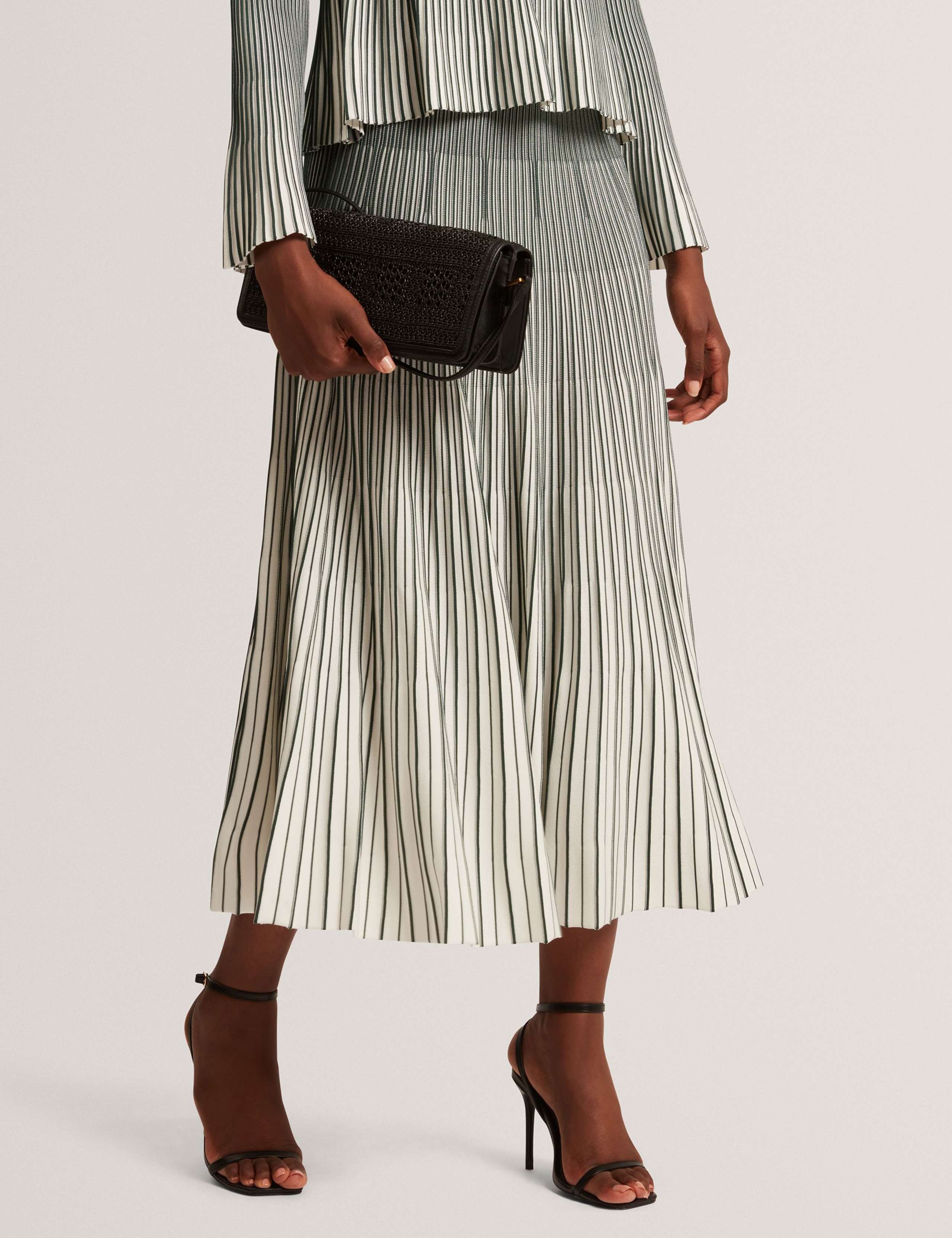 Textured Striped A-Line Midi Skirt