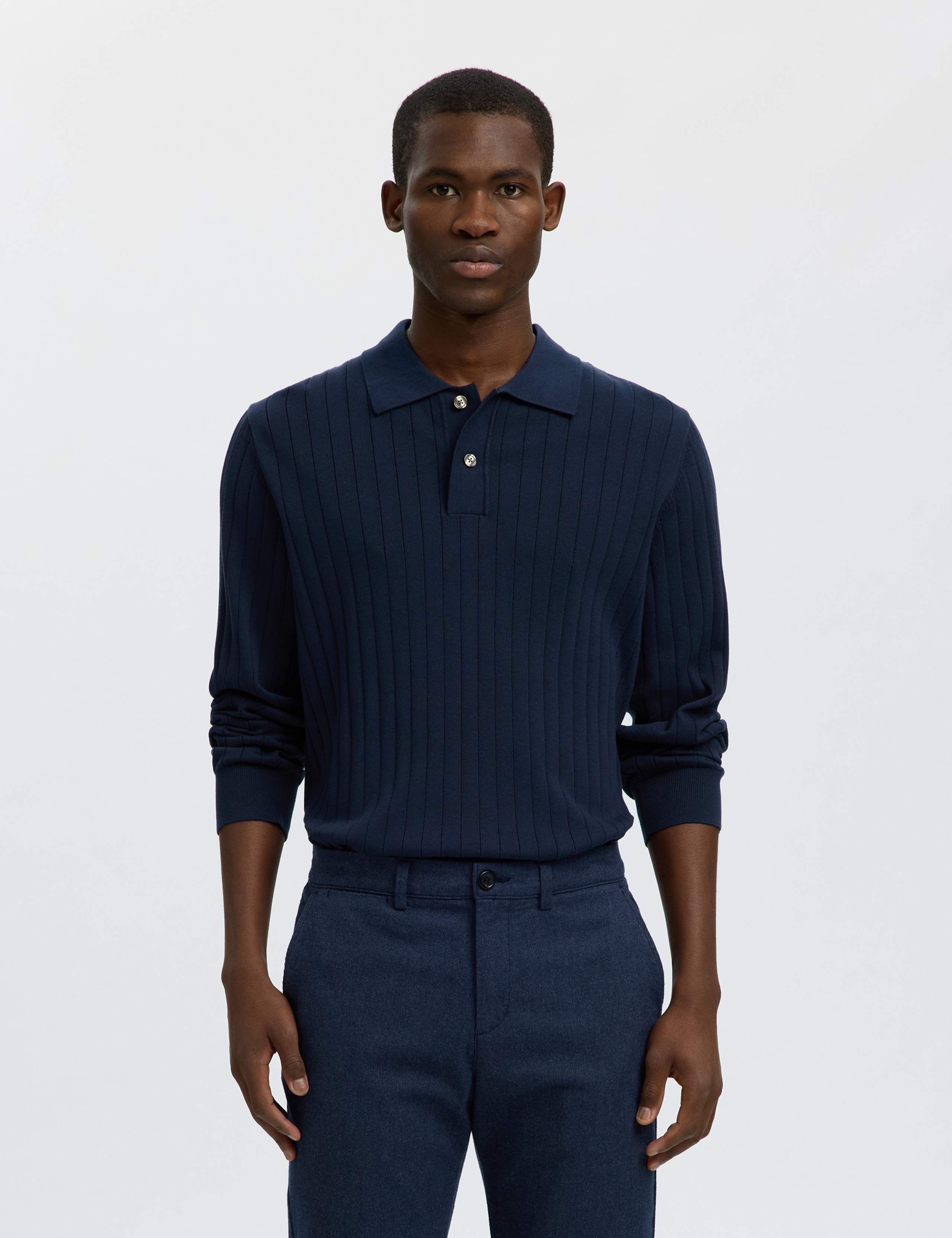 Pure Cotton Ribbed Knitted Polo Shirt