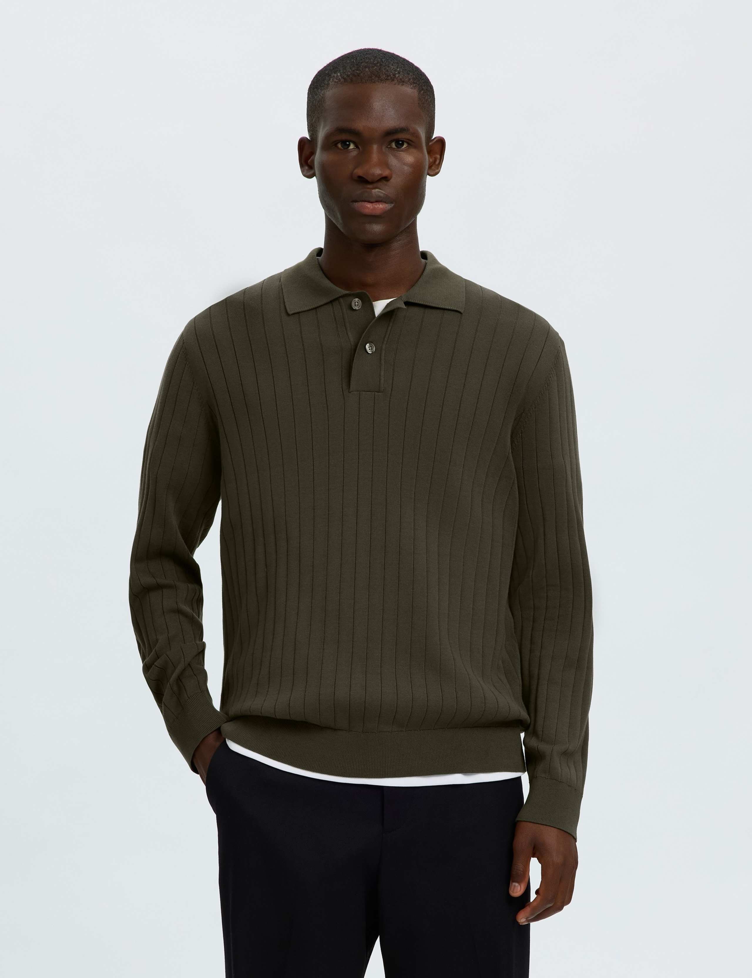 Pure Cotton Ribbed Knitted Polo Shirt