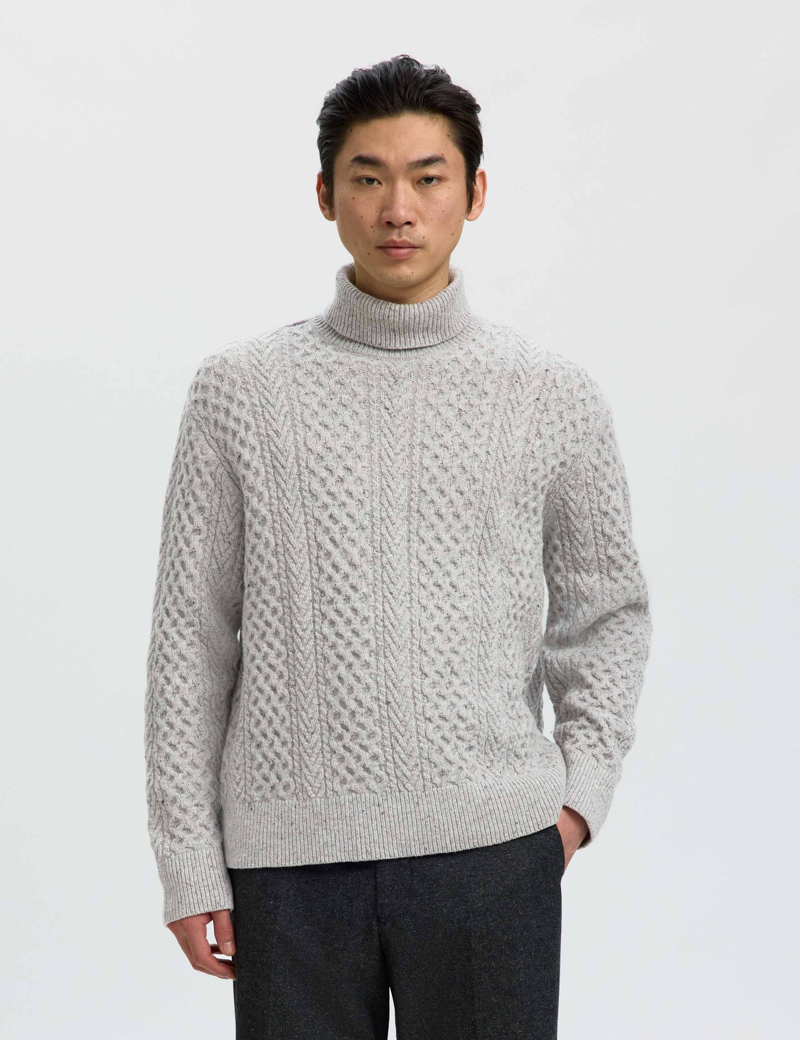 Wool Rich Cable Roll Neck Jumper