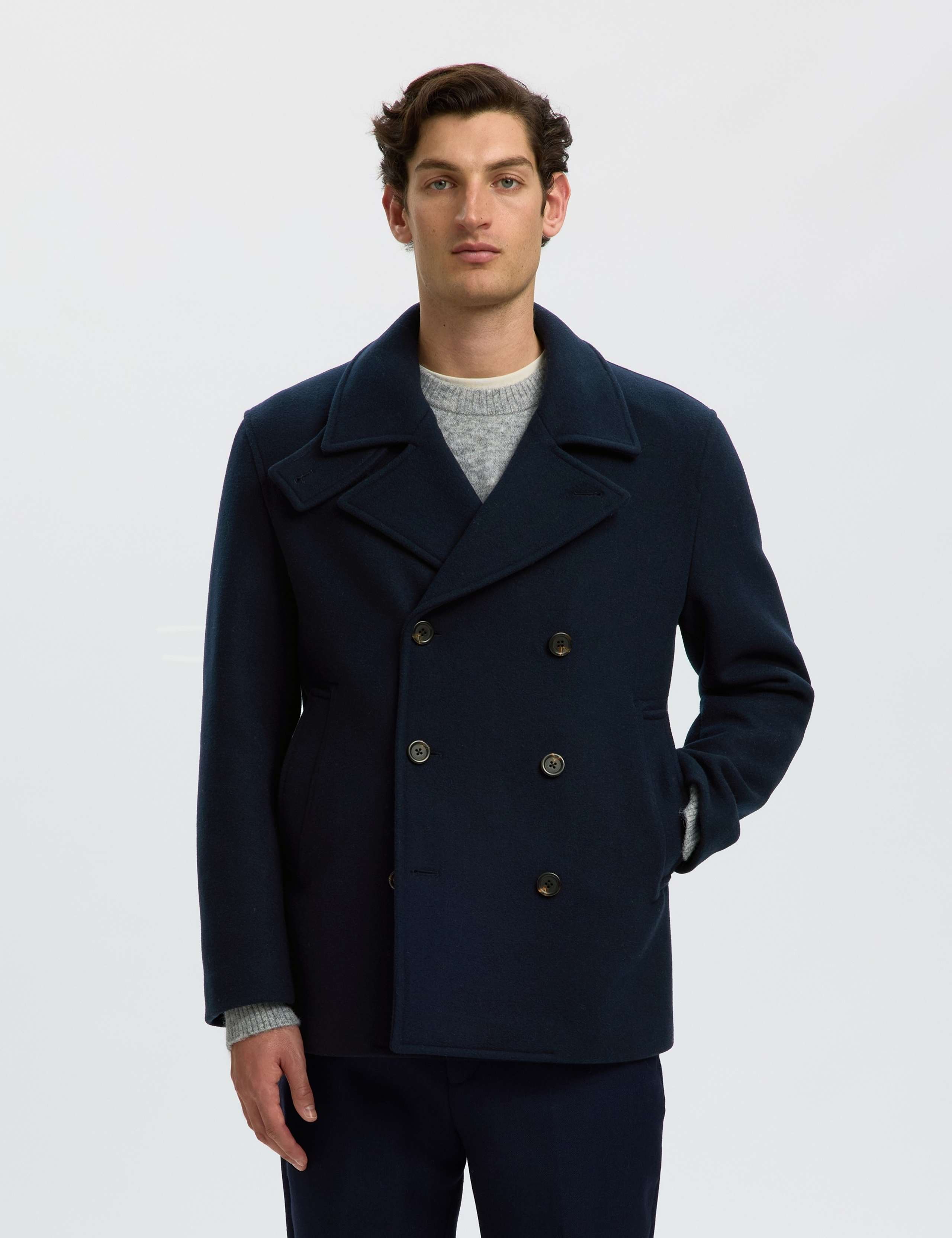 Wool Blend Double Breasted Pea Coat