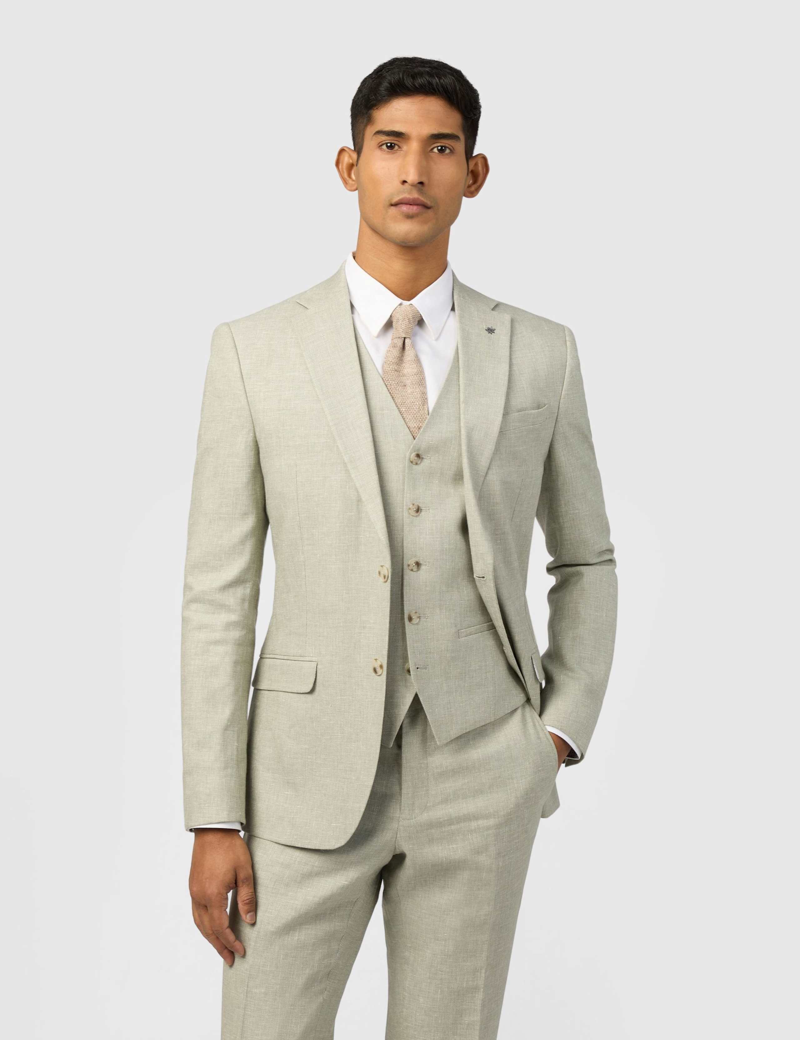 Slim Fit Linen Rich Single Breasted Suit Jacket