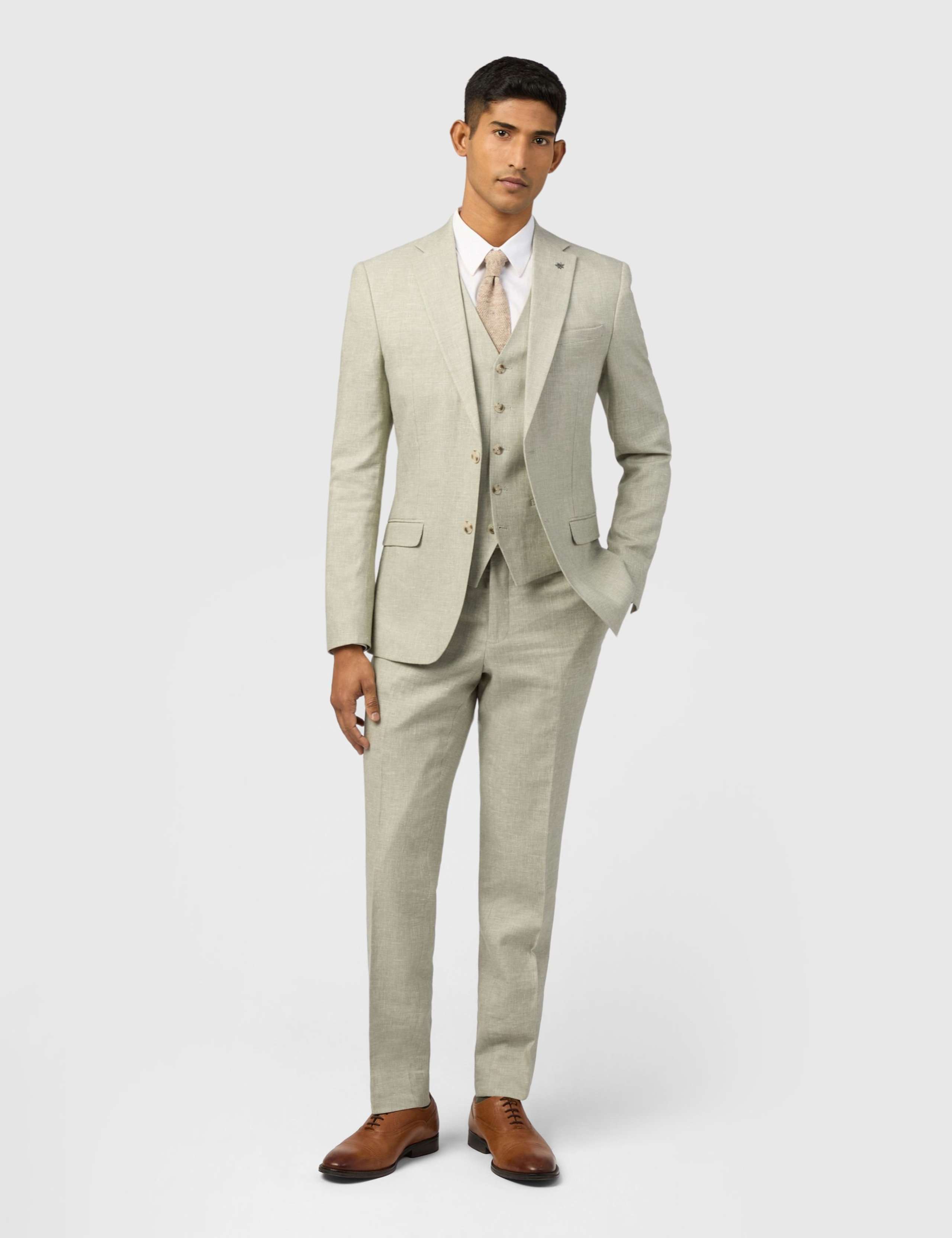 Slim Fit Linen Rich Single Breasted Suit 2 of 4