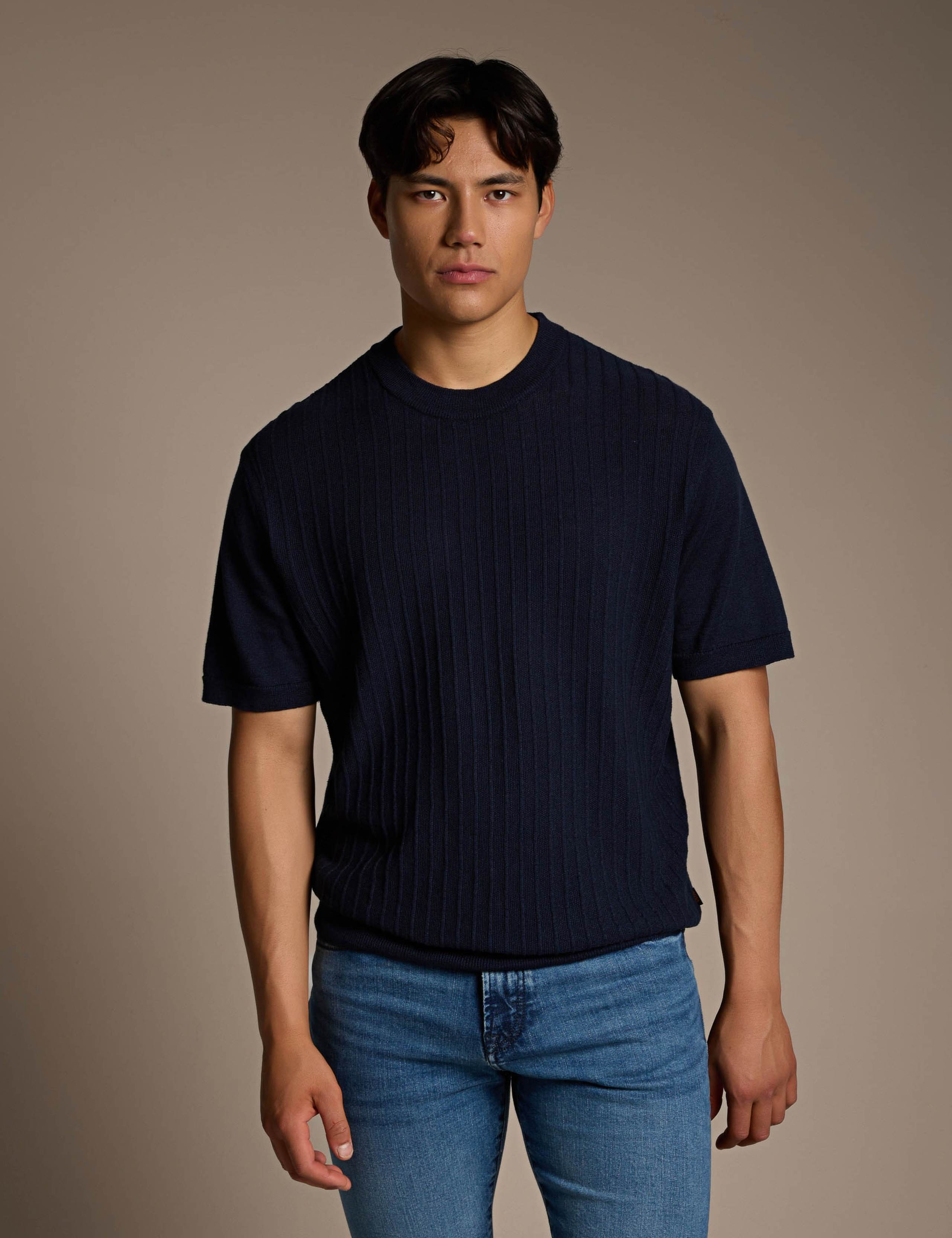 Kajordino Cotton Linen Blend Textured T-Shirt