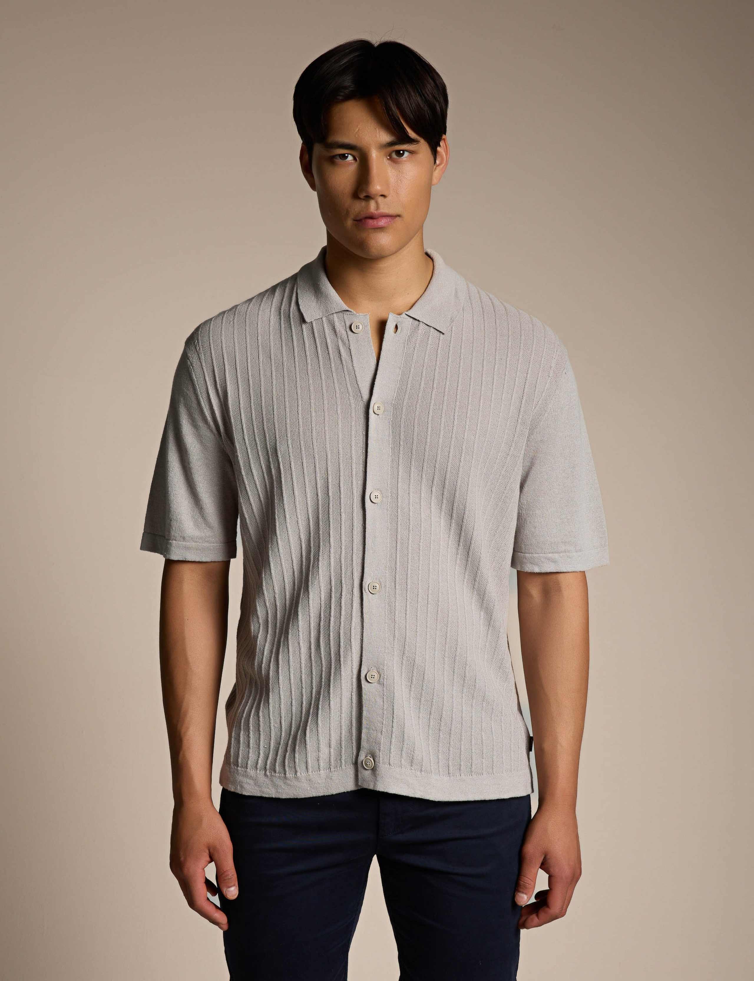 Linen Cotton Blend Textured Polo Shirt