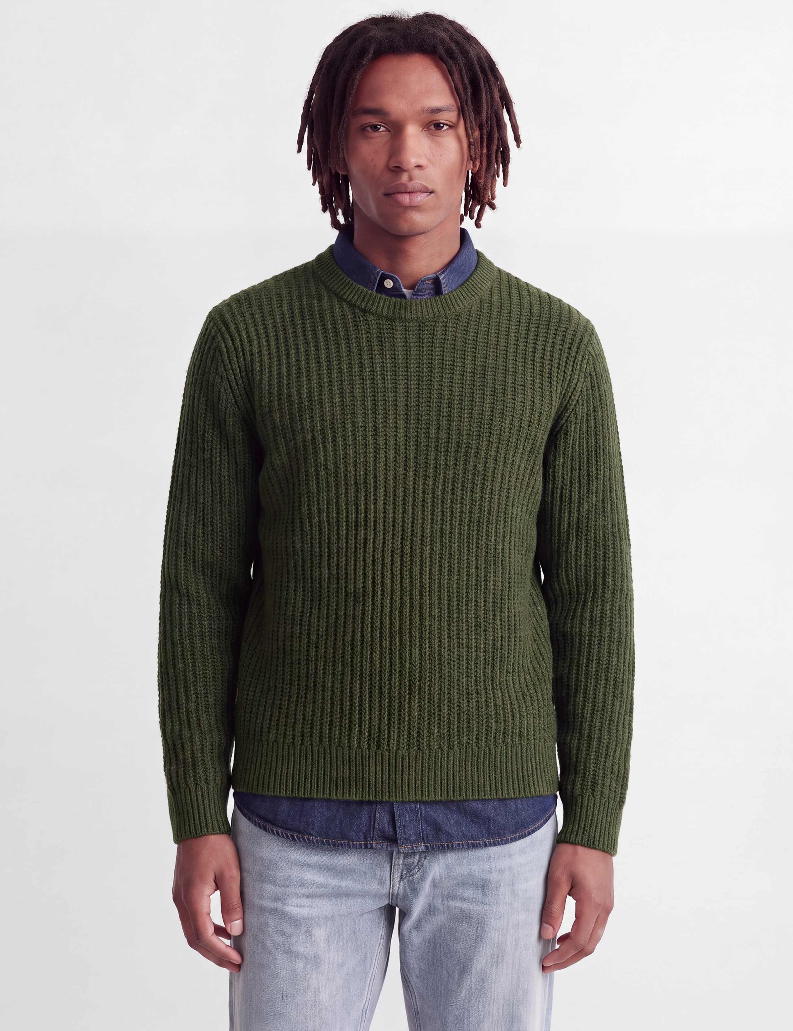 Cotton Blend Cable Crew Neck Fisherman Jumper