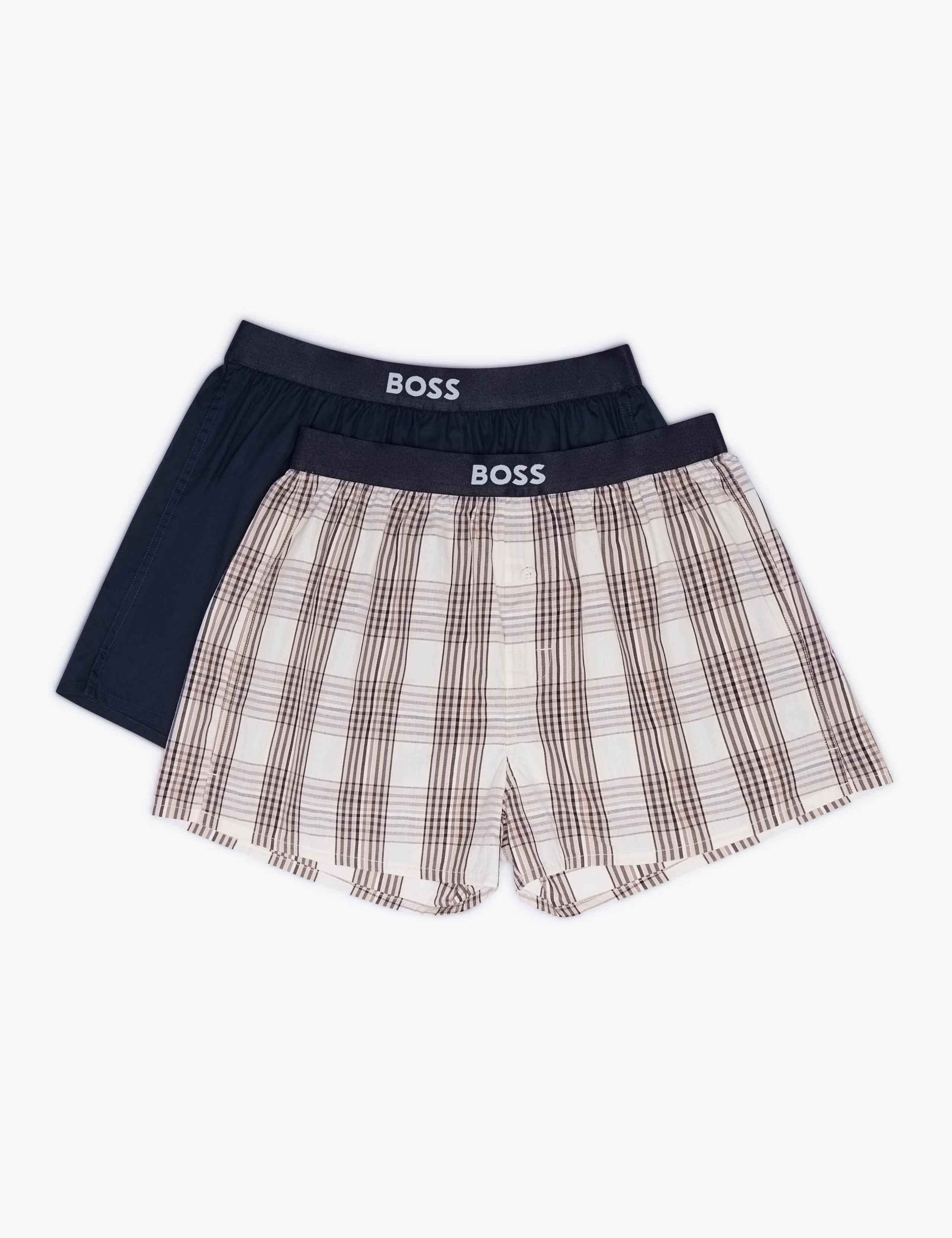 2 Pack Pure Cotton Striped & Plain Boxers