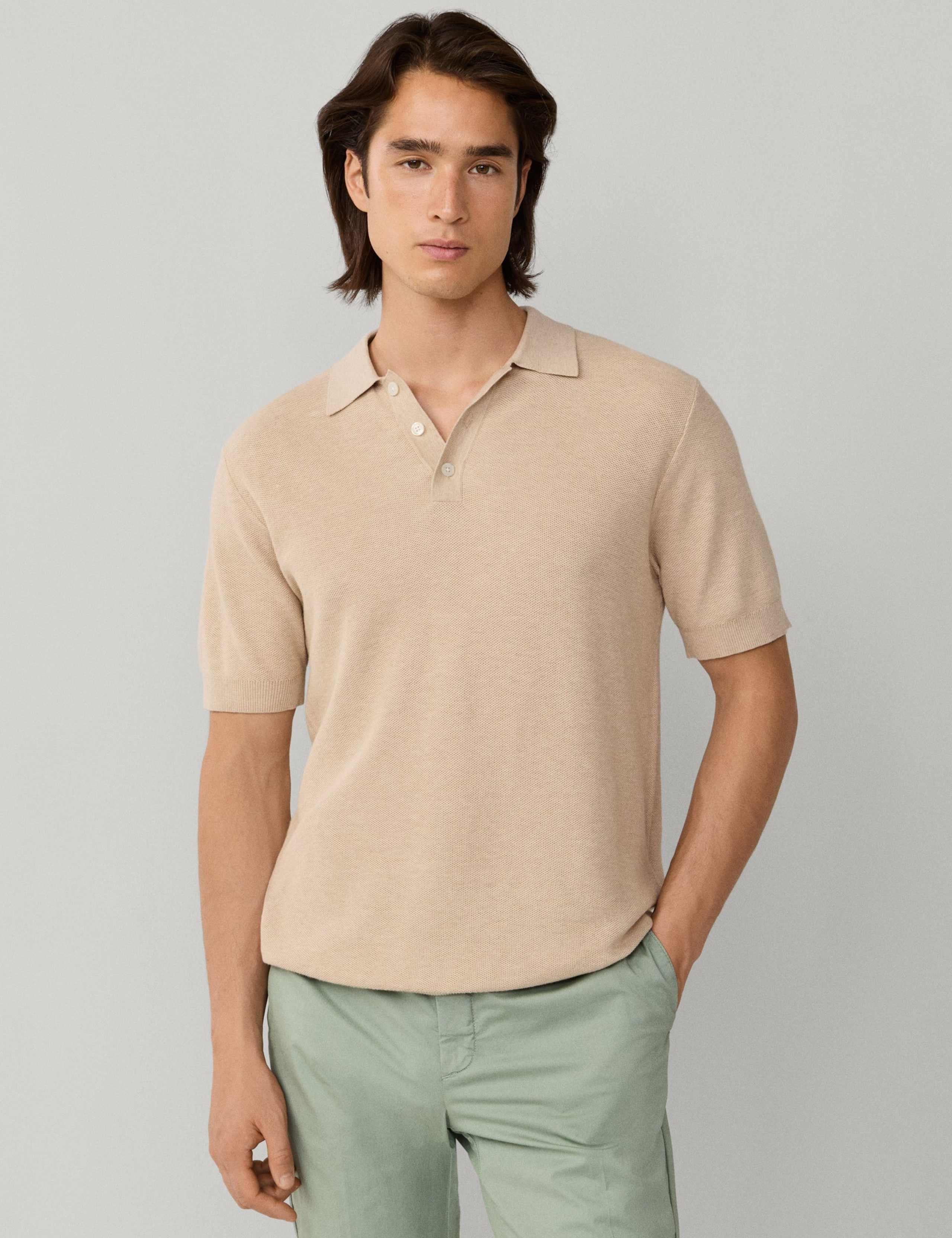 Cotton Rich Knitted Polo Shirt with Cashmere
