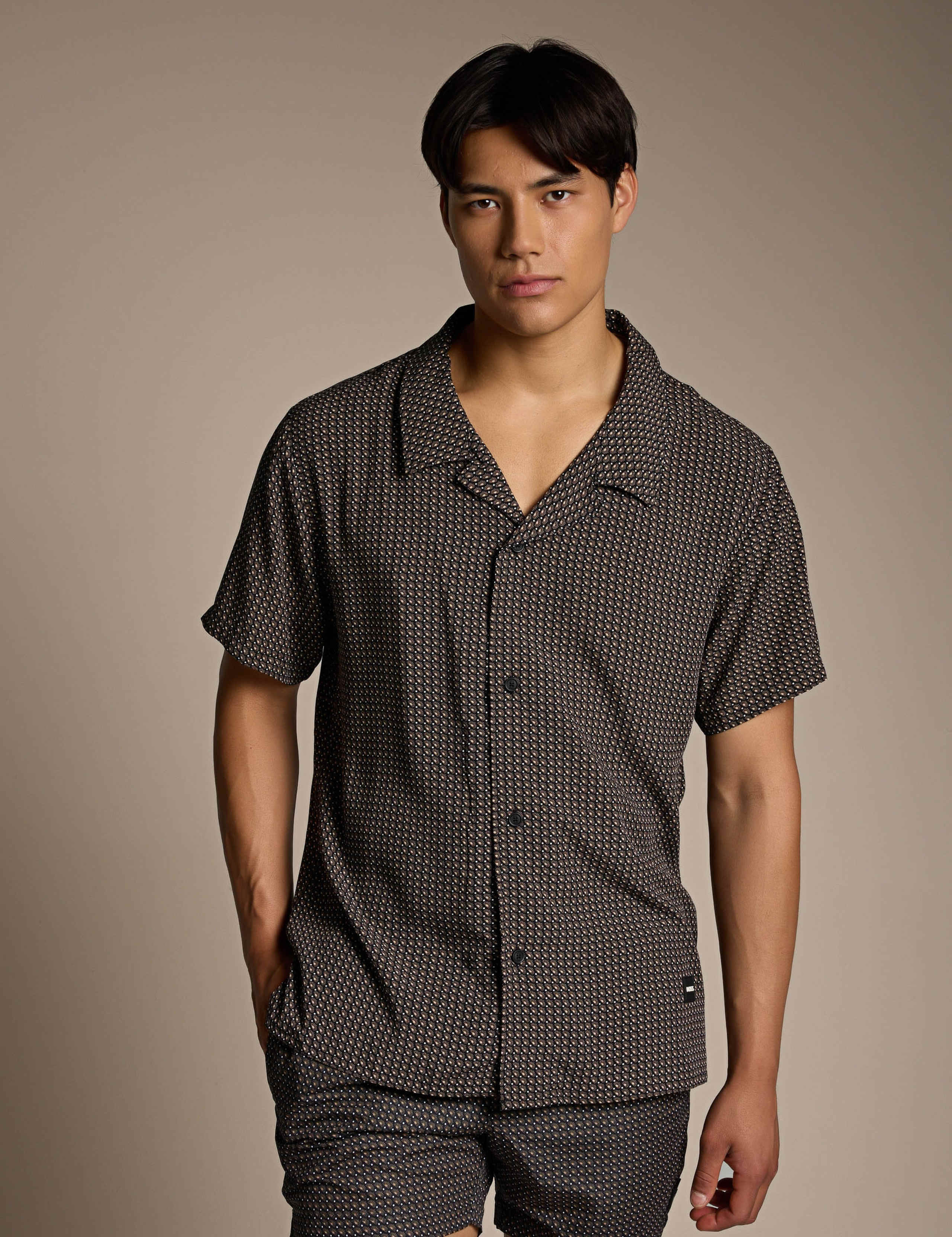 Regular Fit Geometric Short Sleeve Beach Shirt