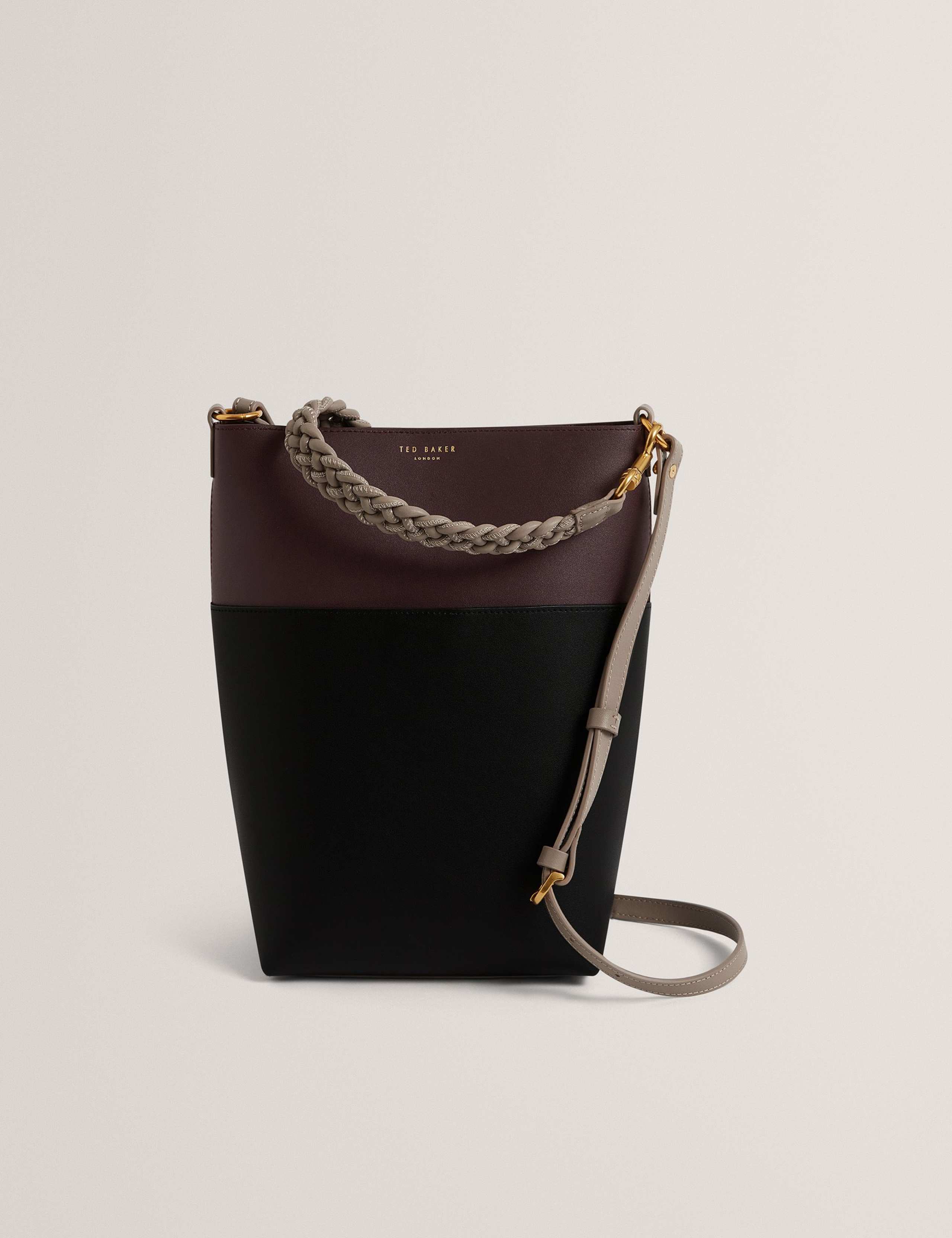 Leather Braided Handle Bucket Bag