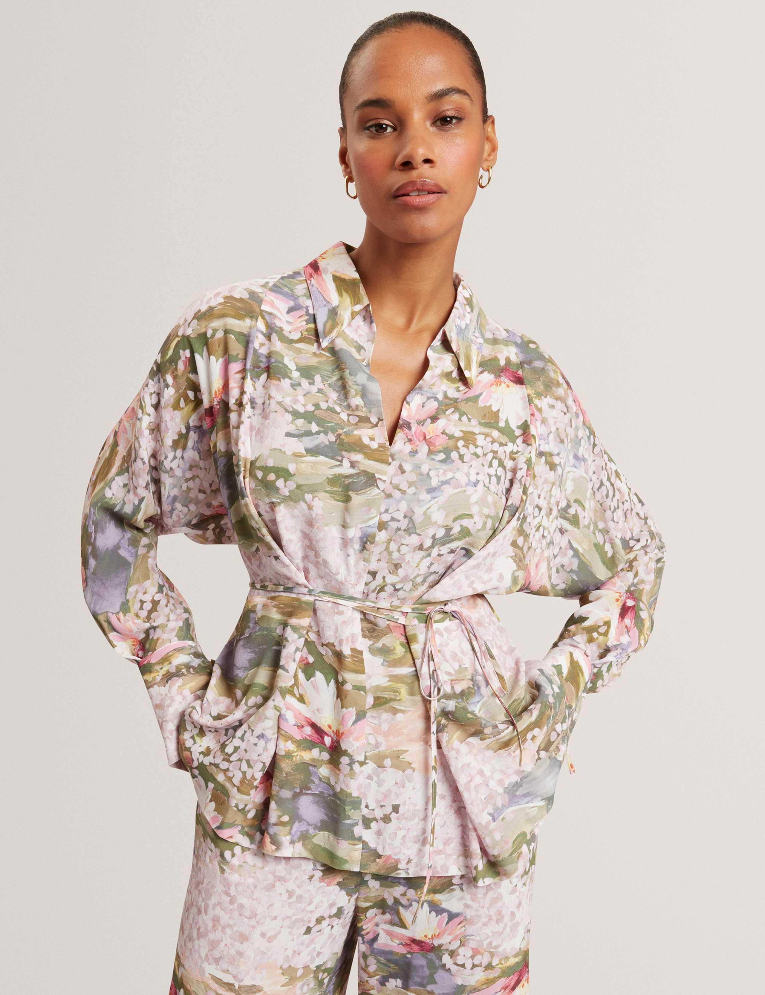 Printed Collared Tie Detail Shirt