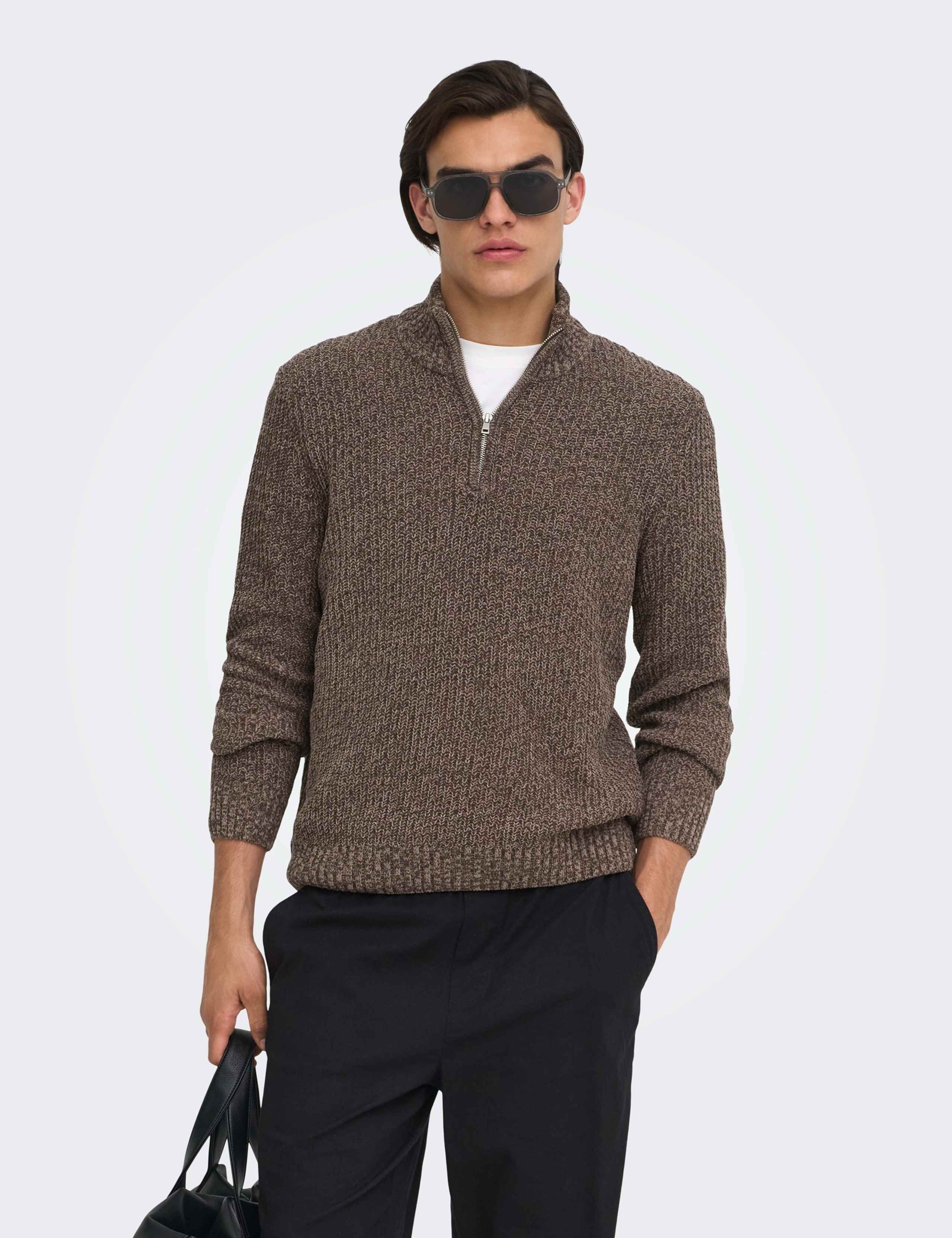 Textured Funnel Neck Half Zip Jumper