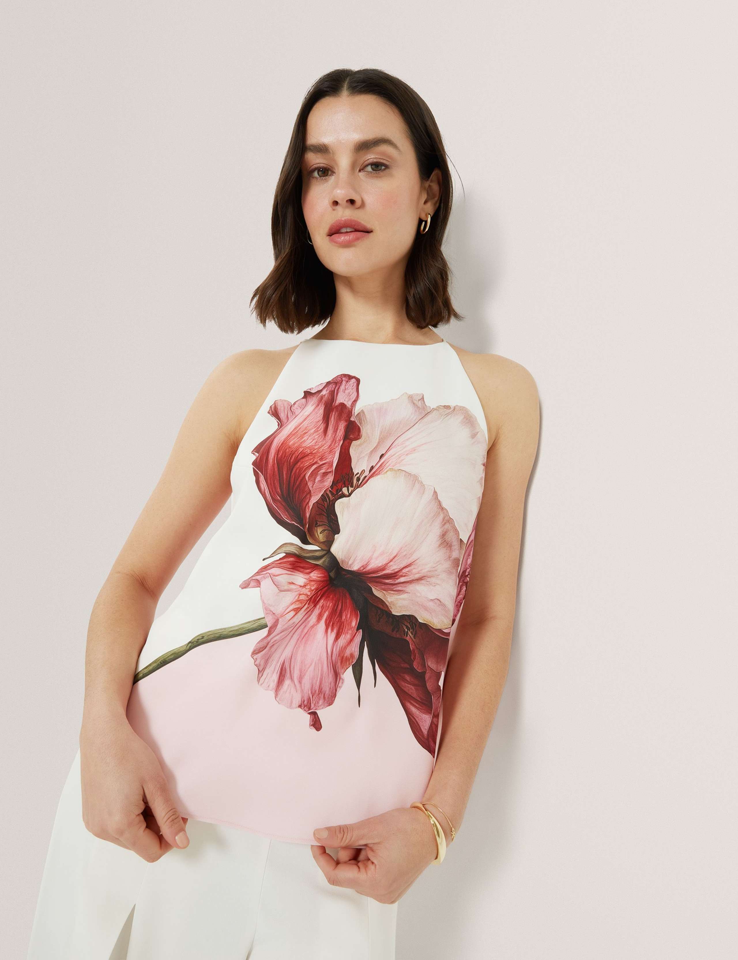 Floral Halter Neck Keyhole Top